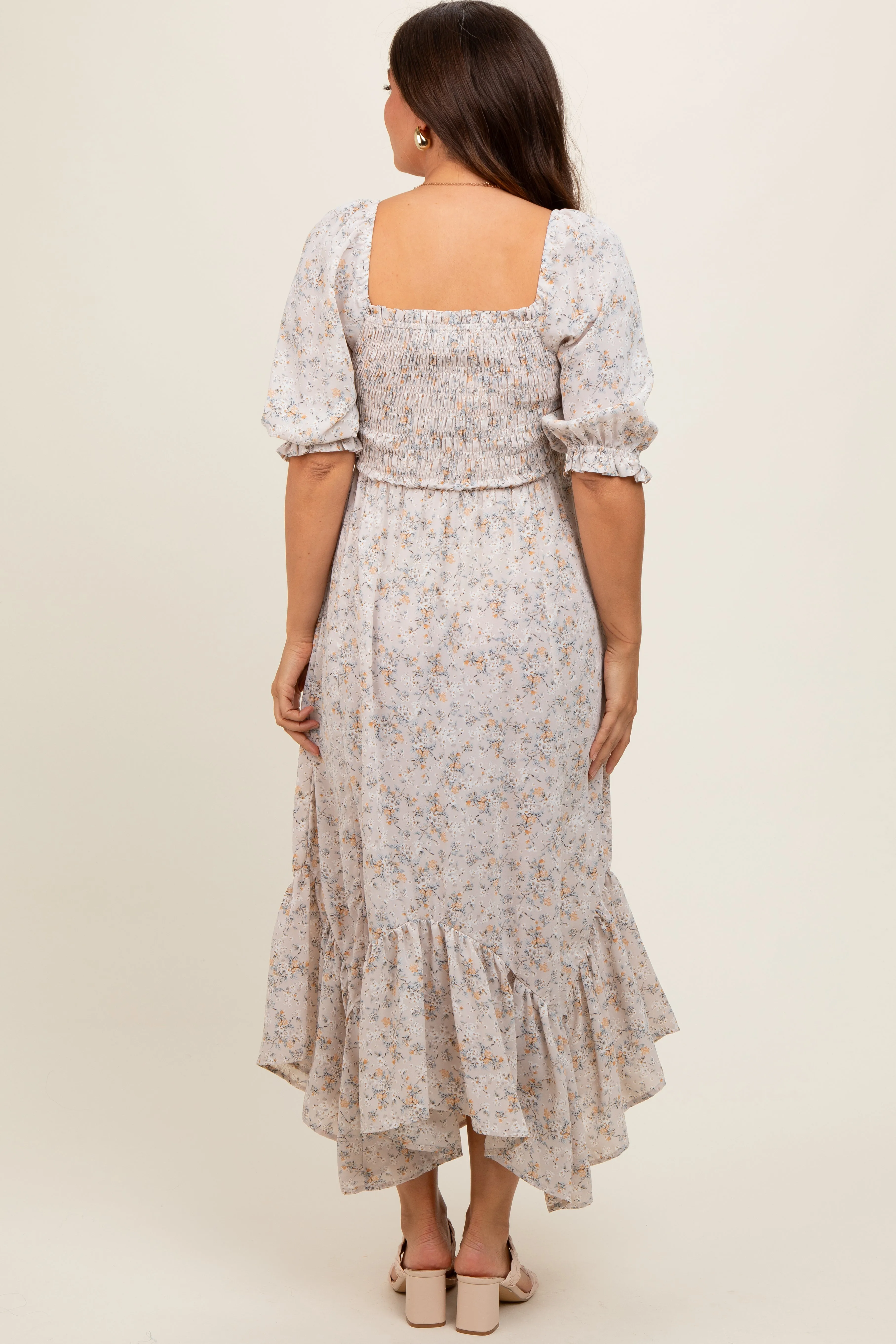 Light Blue Smocked Handkerchief Hem Maternity Dress sold by Pinkblush product image thumbnail 4