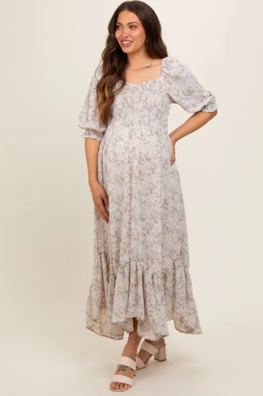 Light Blue Smocked Handkerchief Hem Maternity Dress sold by Pinkblush