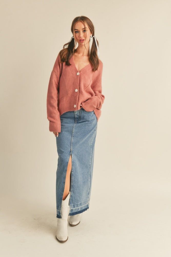 Mauve Daisy Button Knit Cardigan sold by Pinkblush product image thumbnail 3