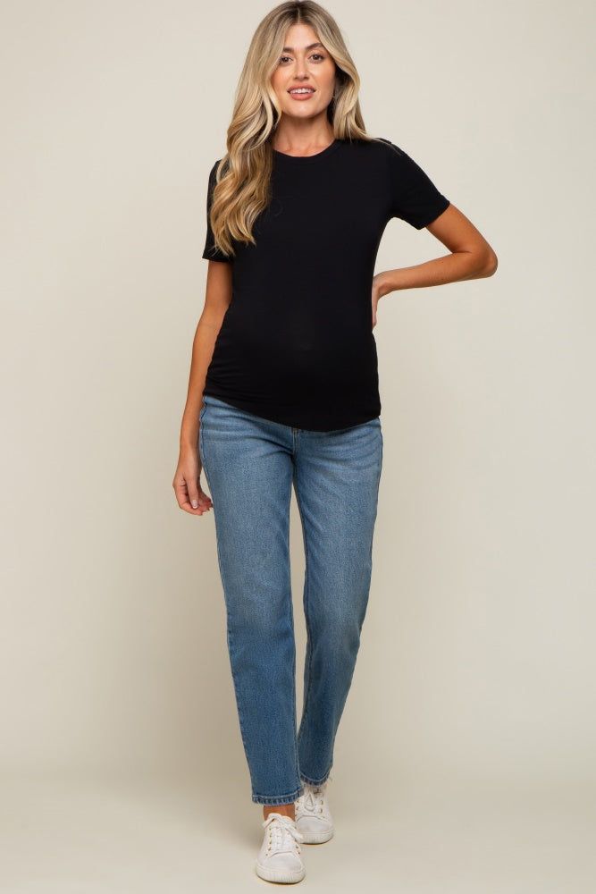 Black Soft Knit Basic Maternity T-Shirt sold by Pinkblush product image thumbnail 4