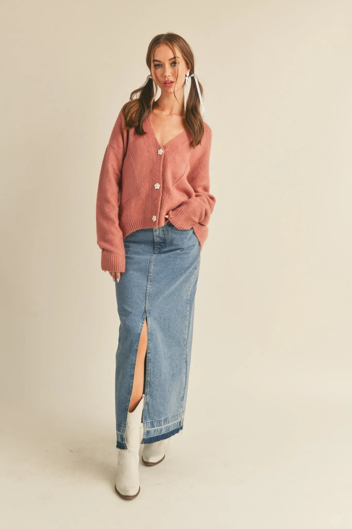 Mauve Daisy Button Knit Cardigan sold by Pinkblush product image thumbnail 3