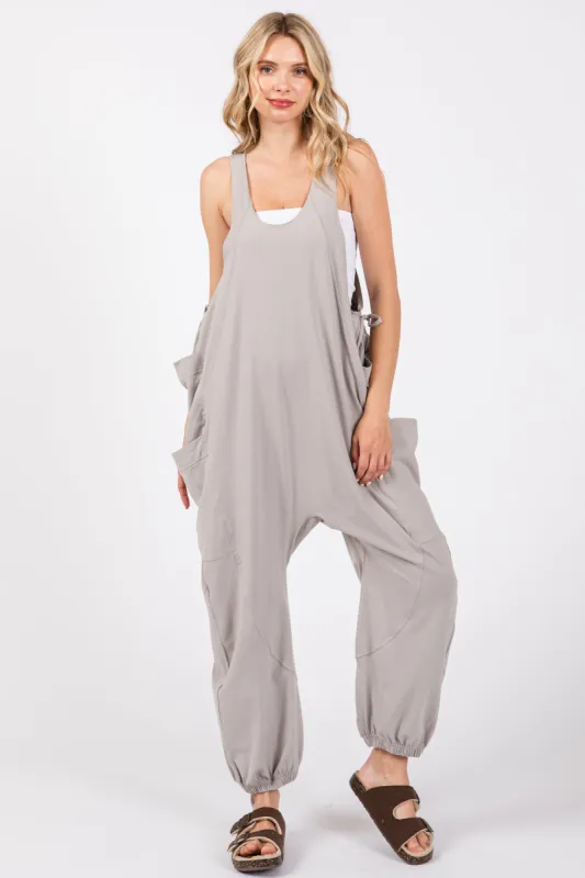 Grey Racerback Drawstring Side Pocket Jumpsuit sold by Pinkblush