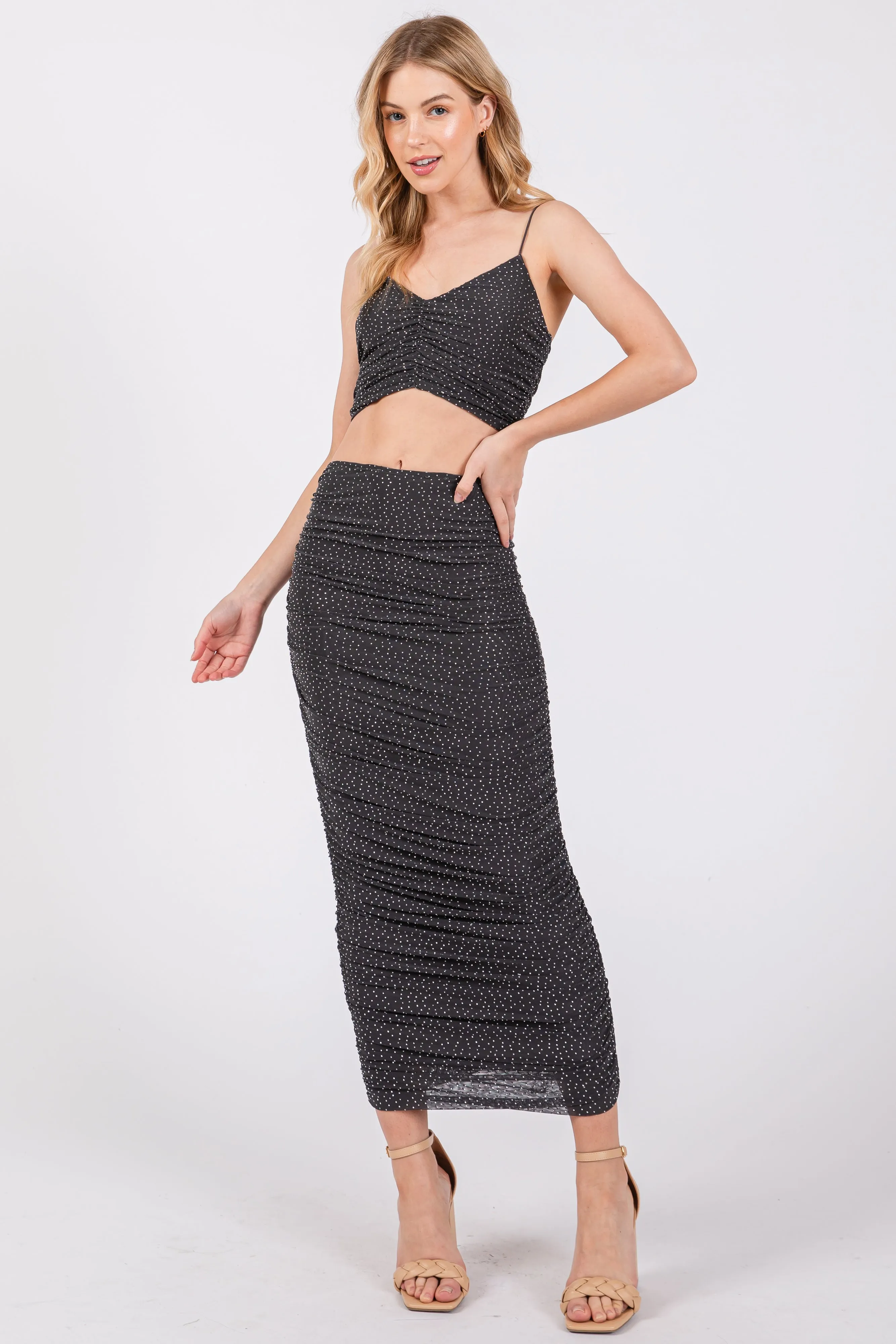 Charcoal Rhinestone Crop Top and Skirt Maternity Set sold by Pinkblush product image thumbnail 3