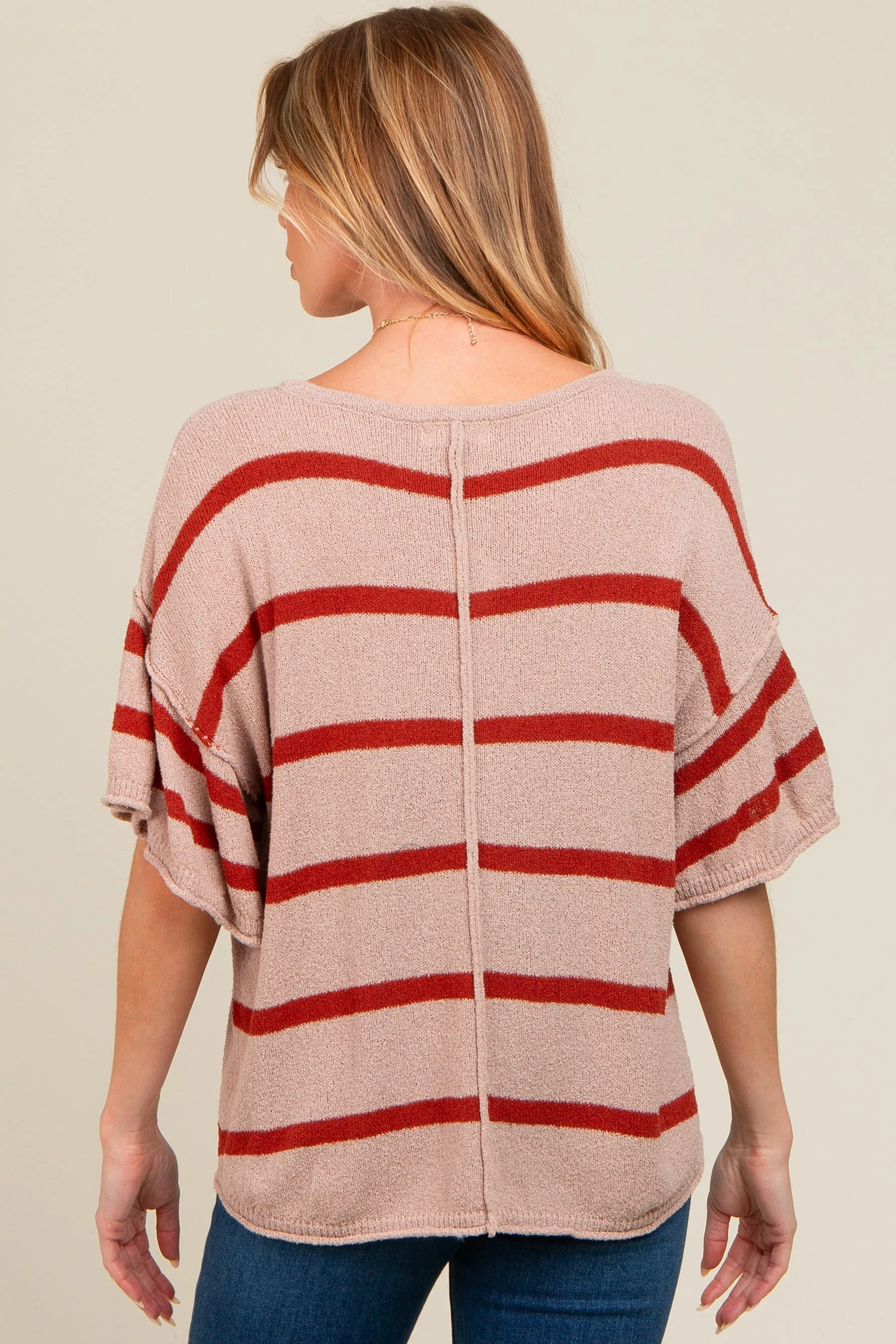 Rust Striped Ruffle Sleeve Knit Maternity Top sold by Pinkblush product image thumbnail 4