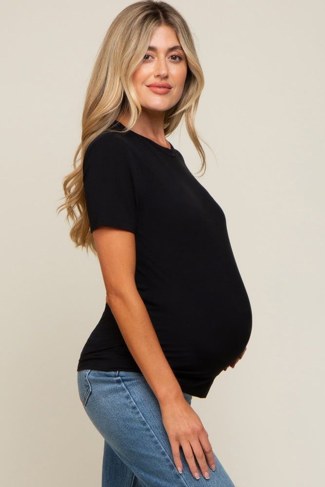Black Soft Knit Basic Maternity T-Shirt sold by Pinkblush product image thumbnail 2