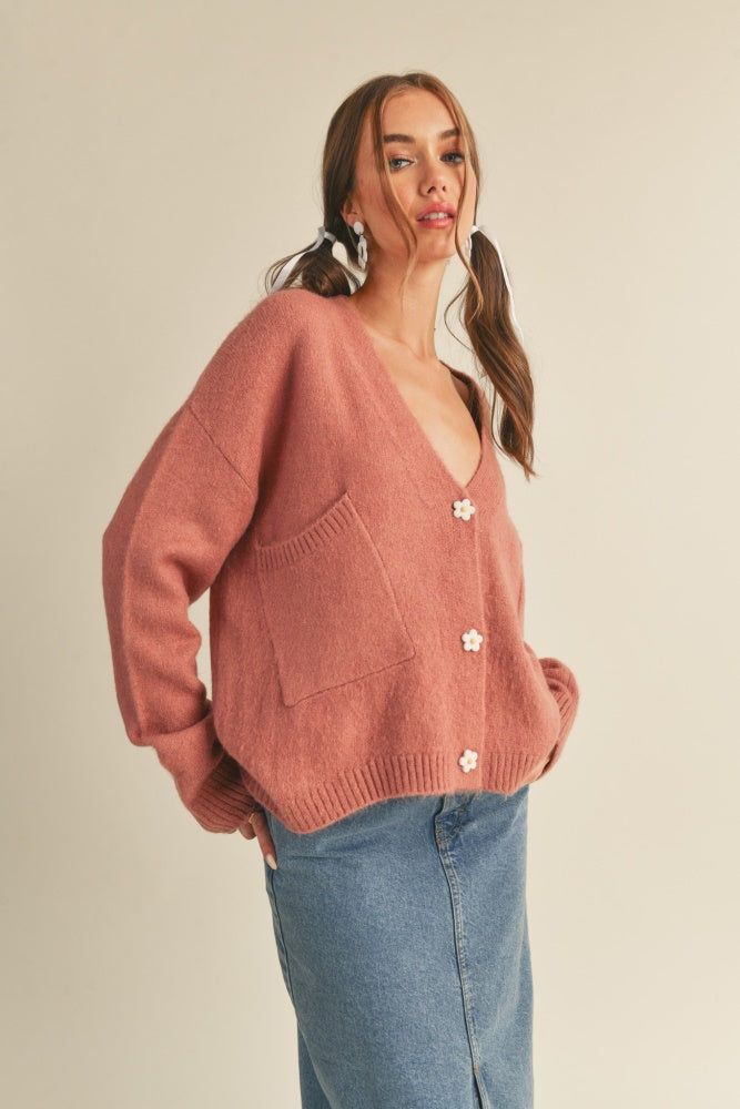 Mauve Daisy Button Knit Cardigan sold by Pinkblush product image thumbnail 2