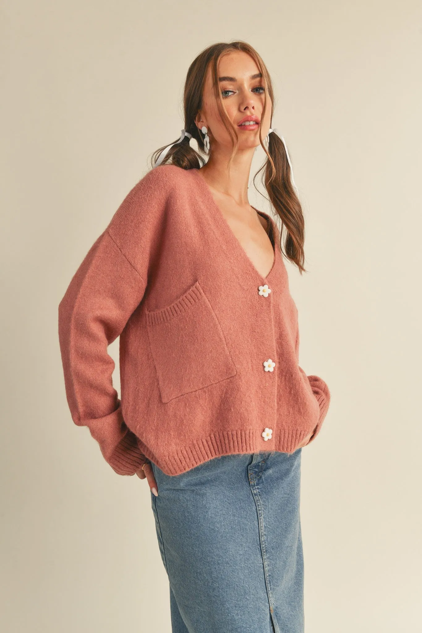 Mauve Daisy Button Knit Cardigan sold by Pinkblush product image thumbnail 2