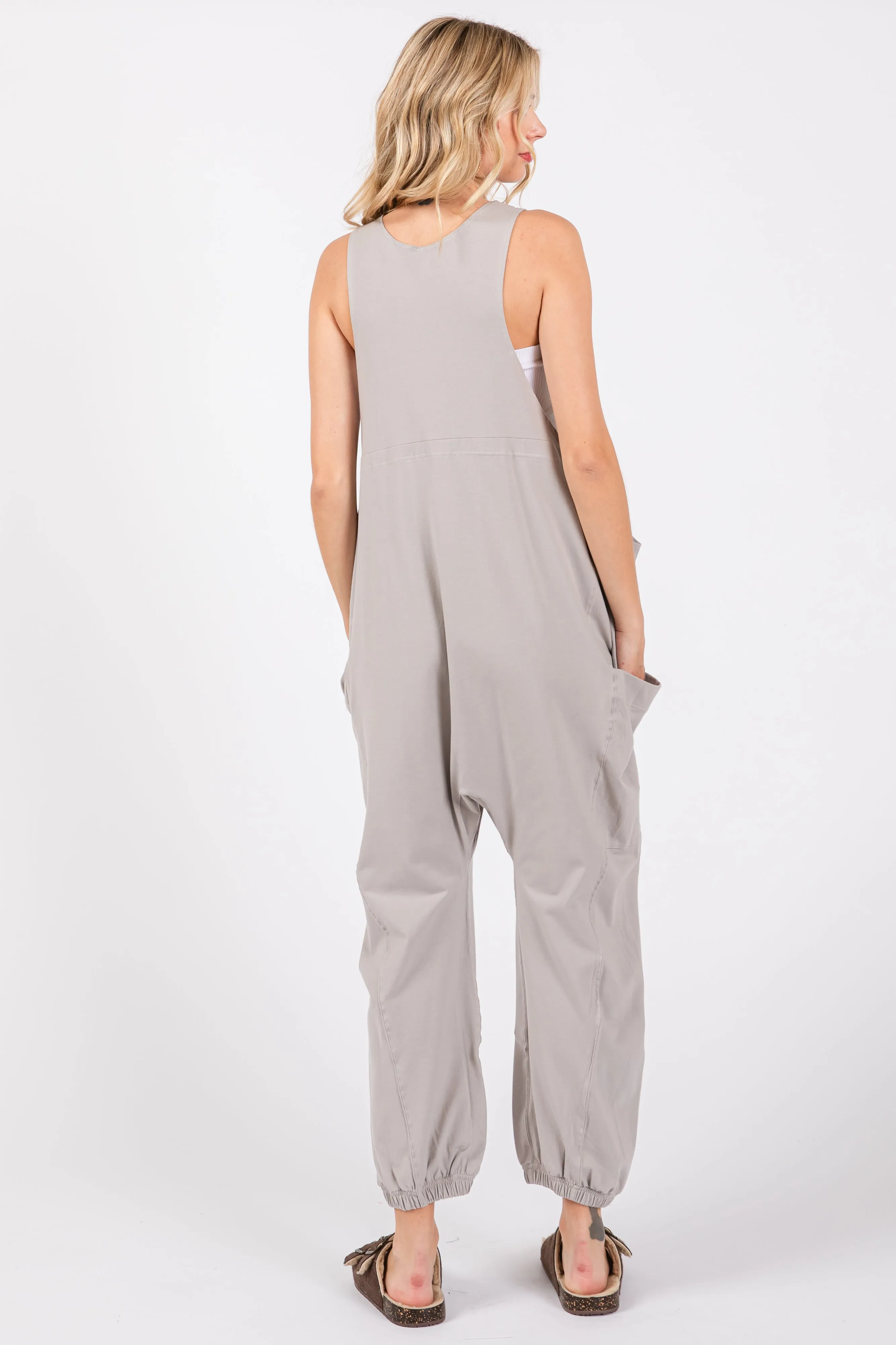 Grey Racerback Drawstring Side Pocket Jumpsuit sold by Pinkblush product image thumbnail 3