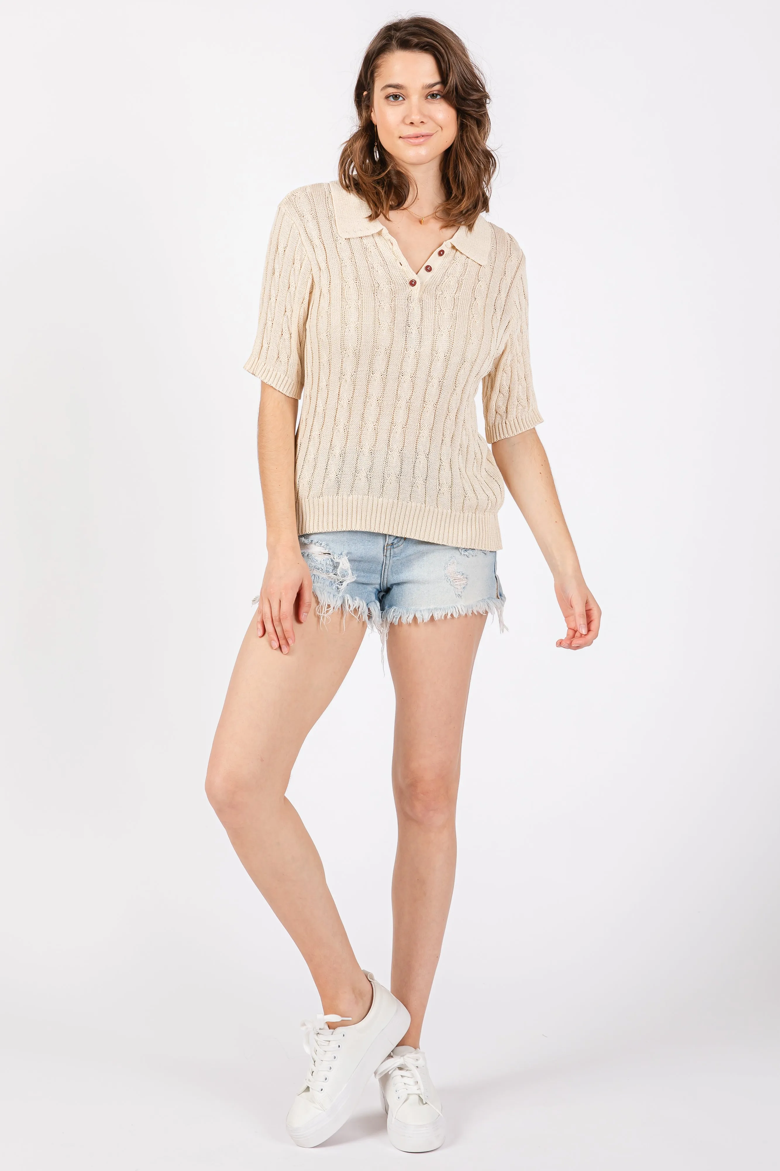 Beige Knit Button Collared Top sold by Pinkblush product image thumbnail 4