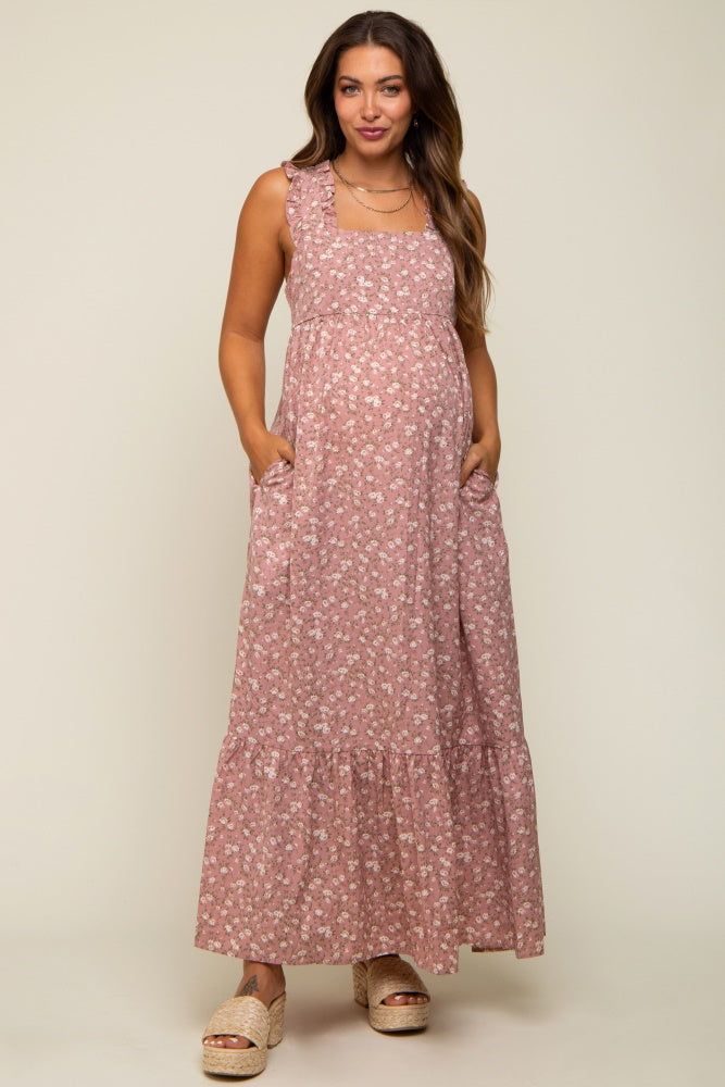 Pink Floral Ruffle Trim Maternity Maxi Dress sold by Pinkblush