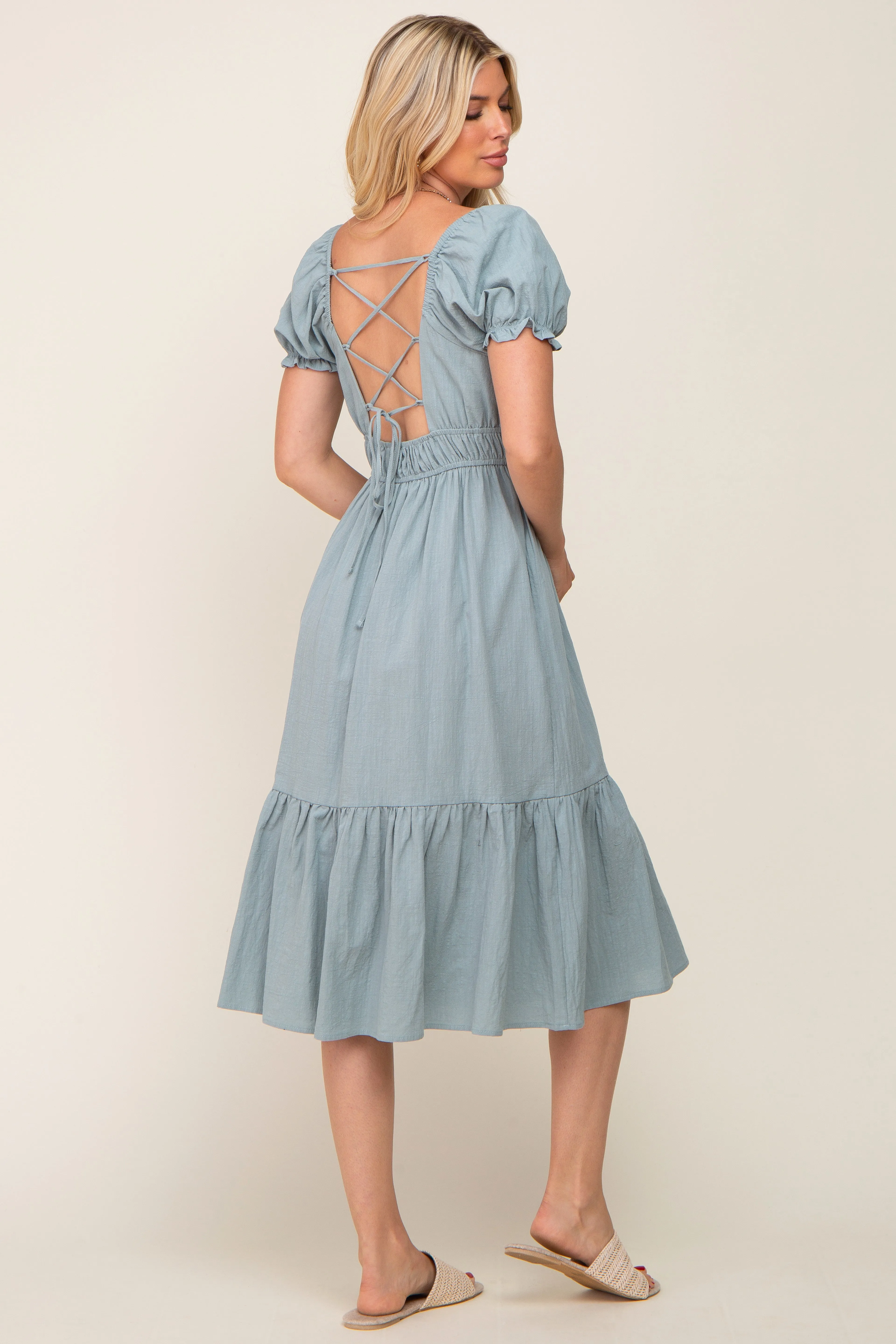 Mint Puff Sleeve Ruffle Hem Midi Dress sold by Pinkblush product image thumbnail 3