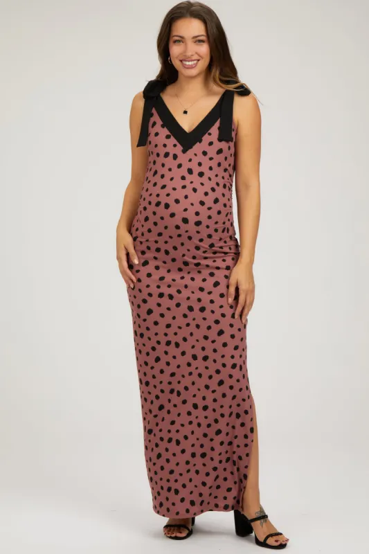Mauve Ribbed Polka Dot Shoulder Tie Maternity Maxi Dress sold by Pinkblush