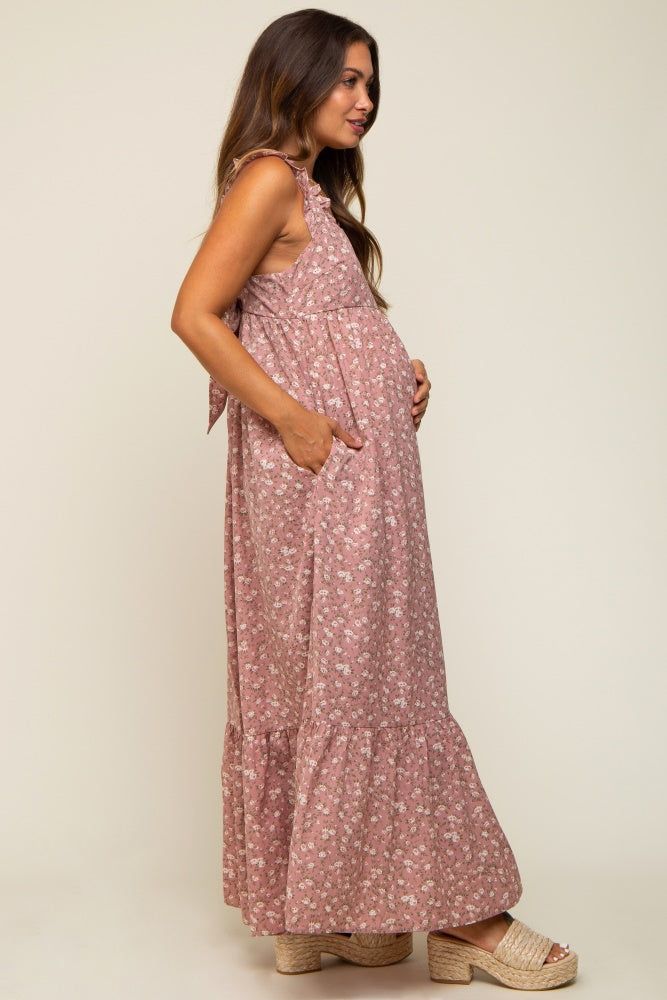 Pink Floral Ruffle Trim Maternity Maxi Dress sold by Pinkblush product image thumbnail 2