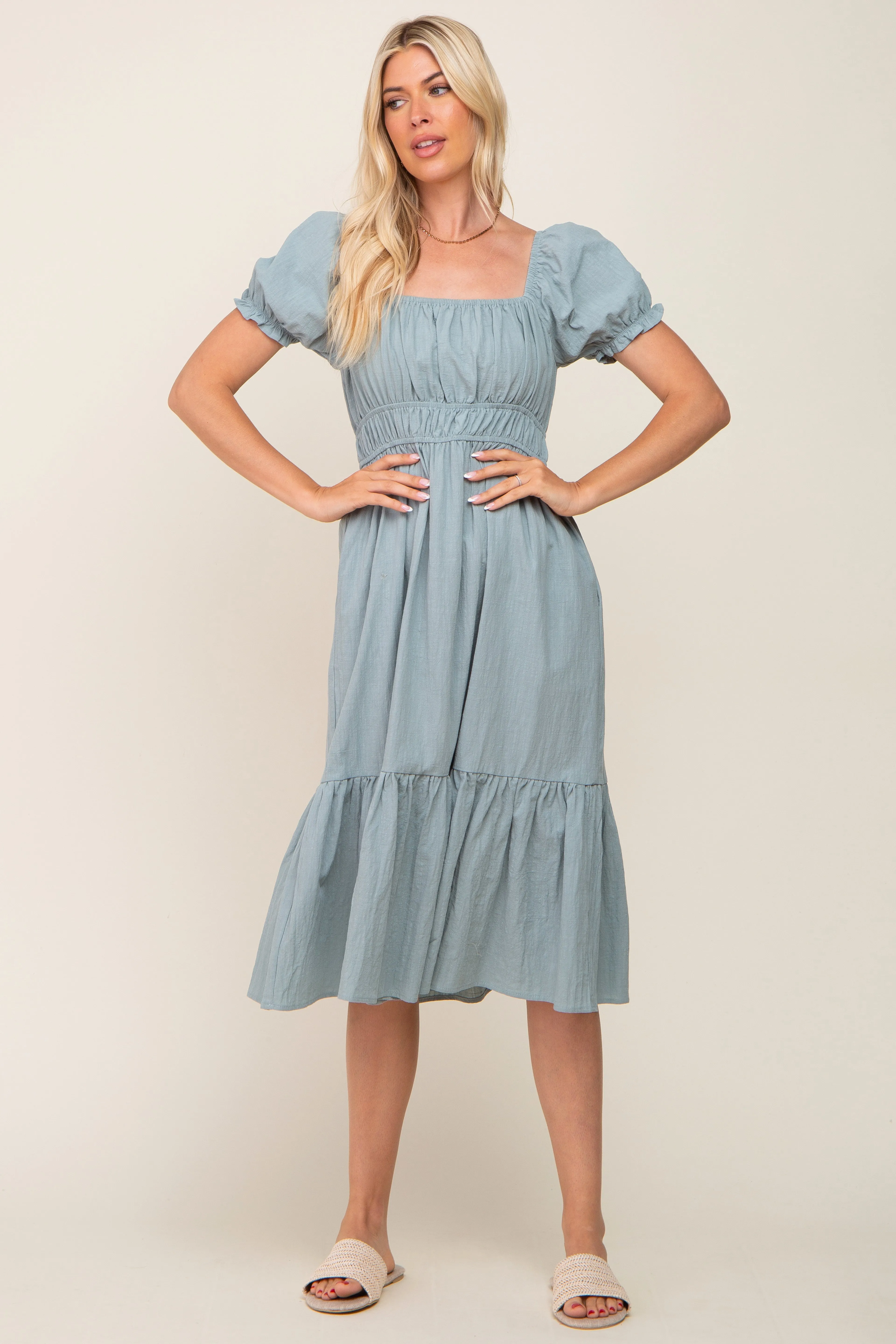 Mint Puff Sleeve Ruffle Hem Midi Dress sold by Pinkblush product image thumbnail 4
