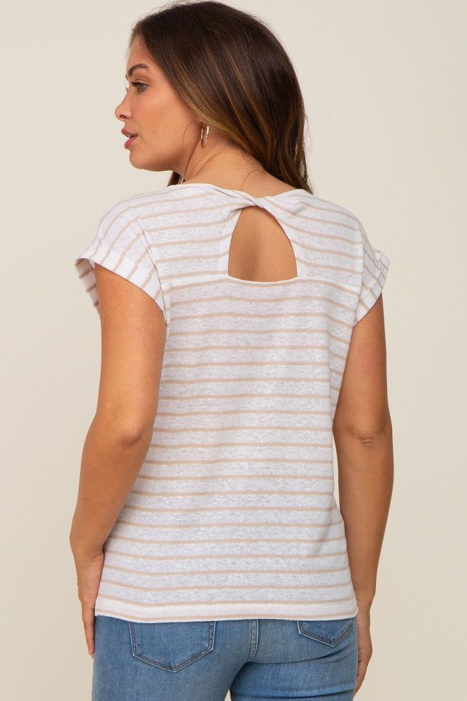 Beige Striped Cutout Back Maternity Top sold by Pinkblush product image thumbnail 3