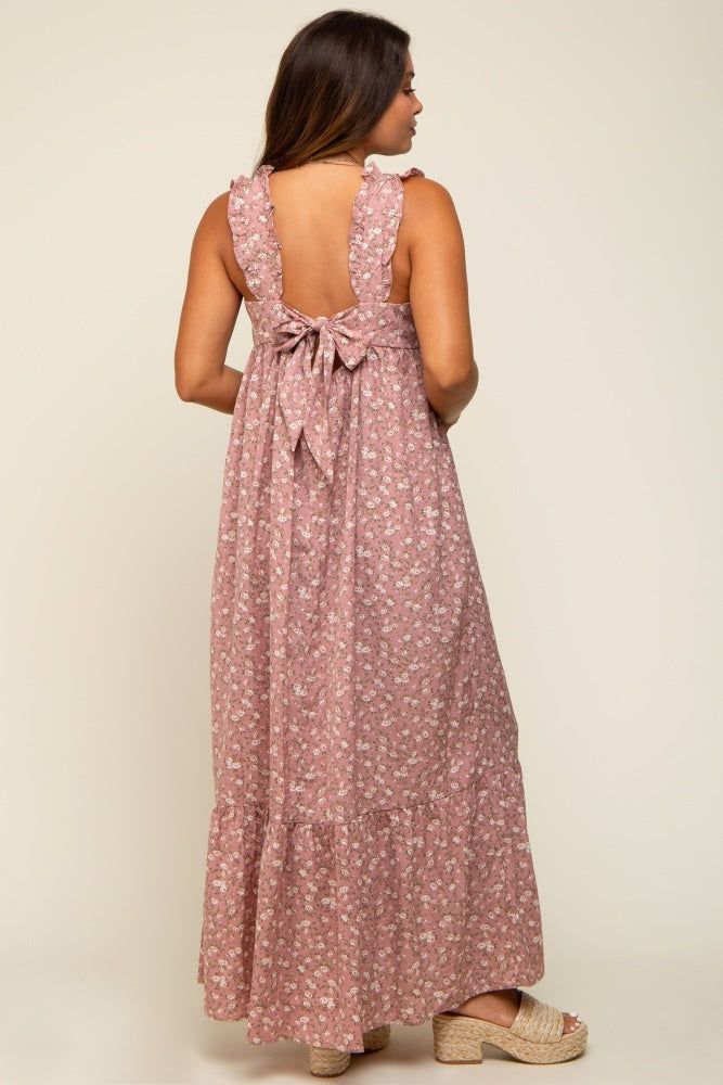 Pink Floral Ruffle Trim Maternity Maxi Dress sold by Pinkblush product image thumbnail 3