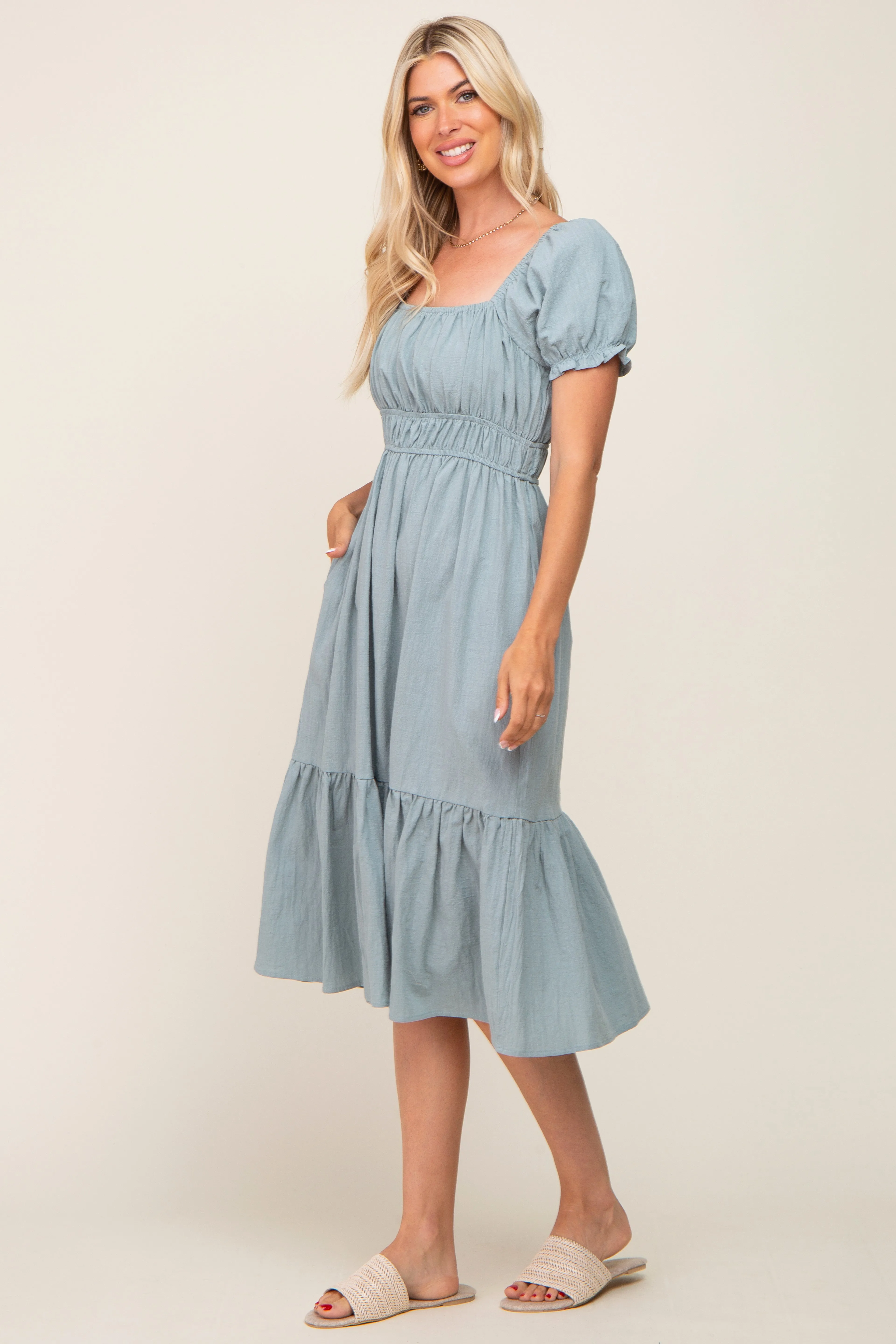 Mint Puff Sleeve Ruffle Hem Midi Dress sold by Pinkblush product image thumbnail 2