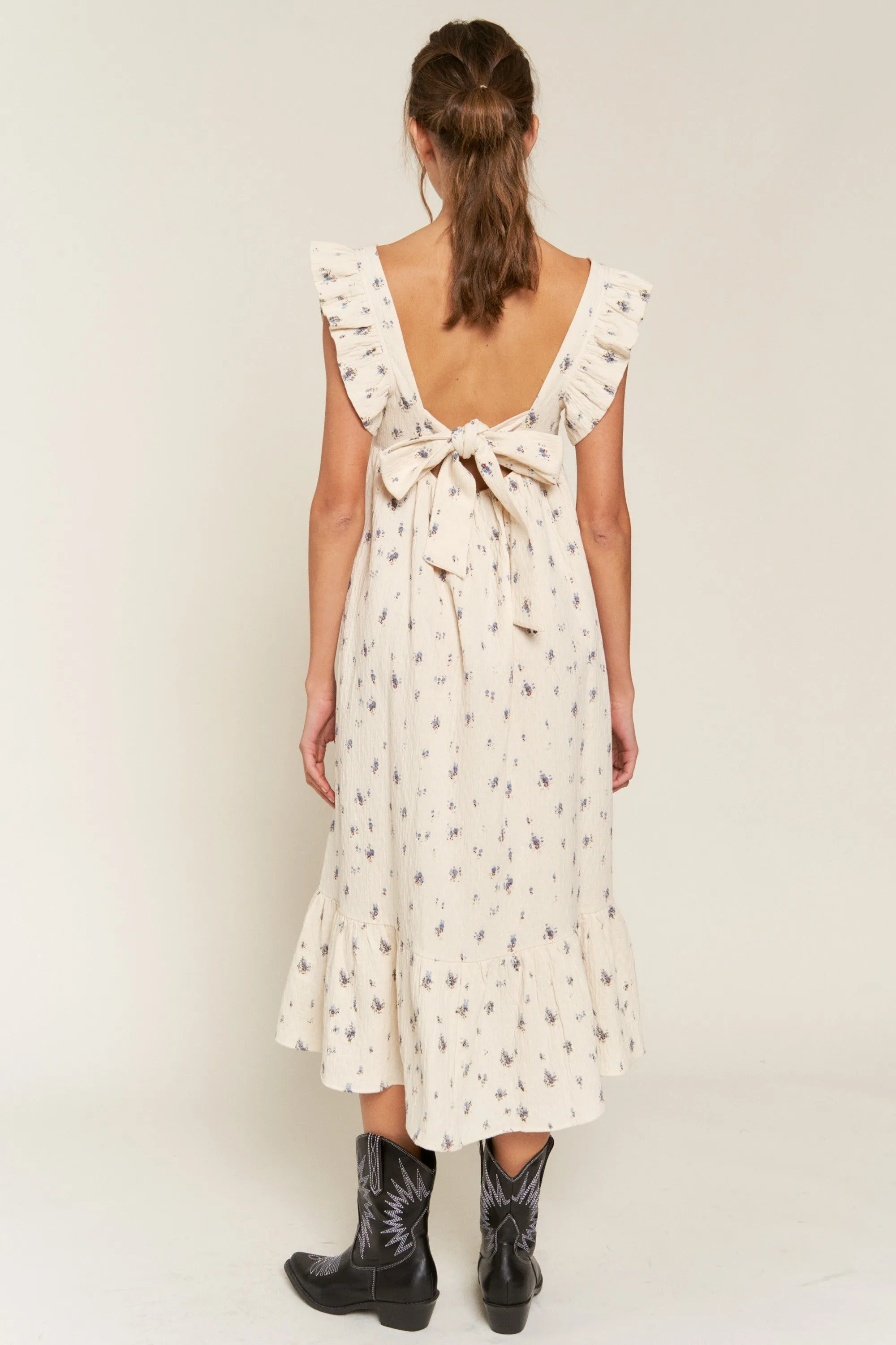 Cream Cutout Back Ruffle Accent Midi Dress sold by Pinkblush product image thumbnail 3