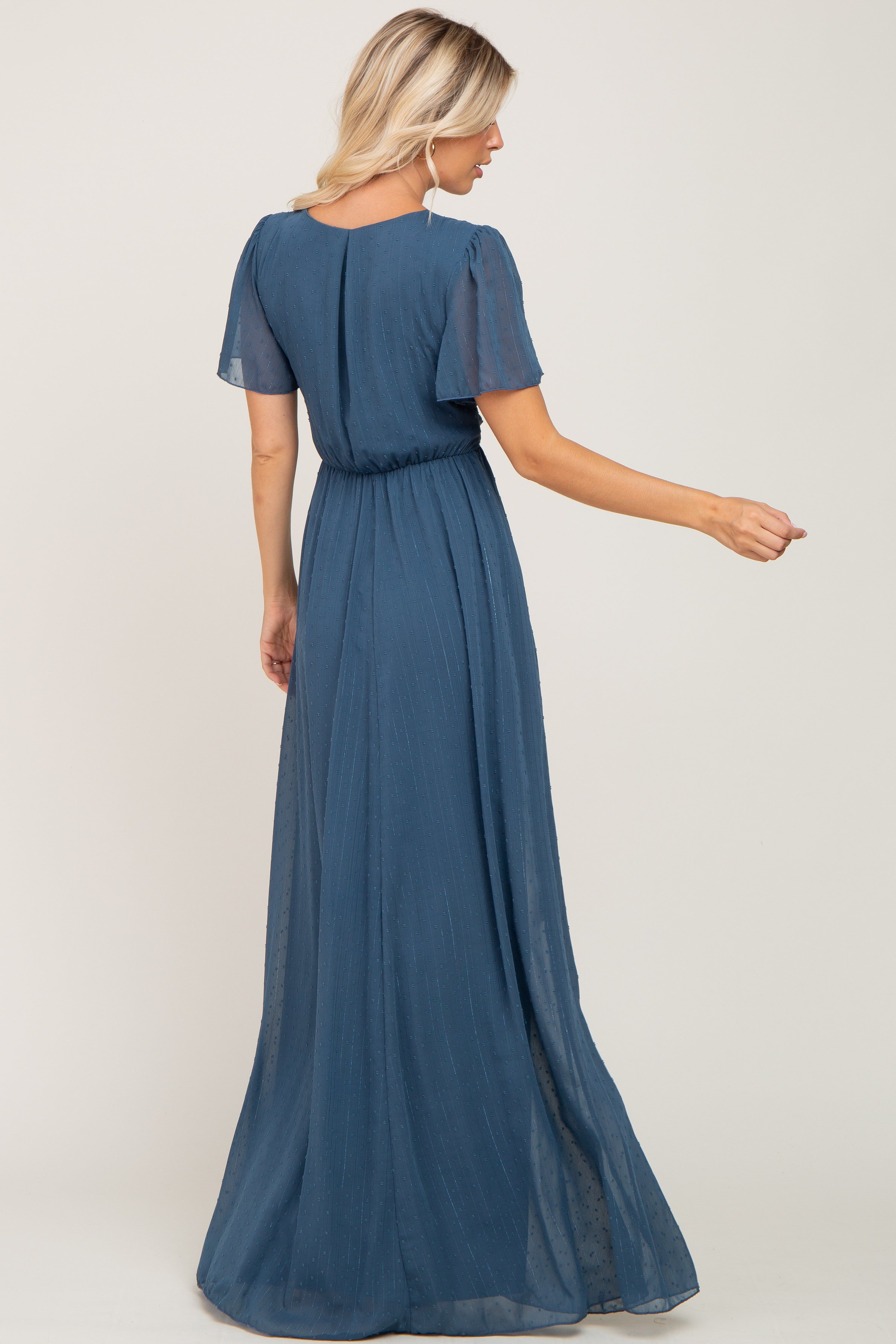 Teal Swiss Dot Chiffon Maxi Dress sold by Pinkblush product image thumbnail 3