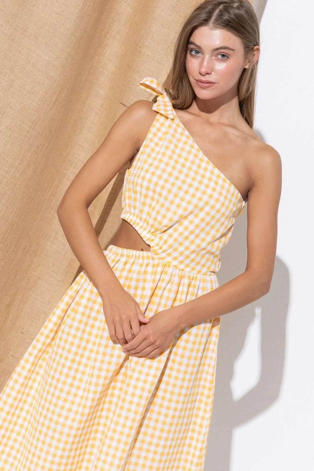 Yellow Plaid Sleeveless Midi Skirt Dress sold by Pinkblush product image thumbnail 4