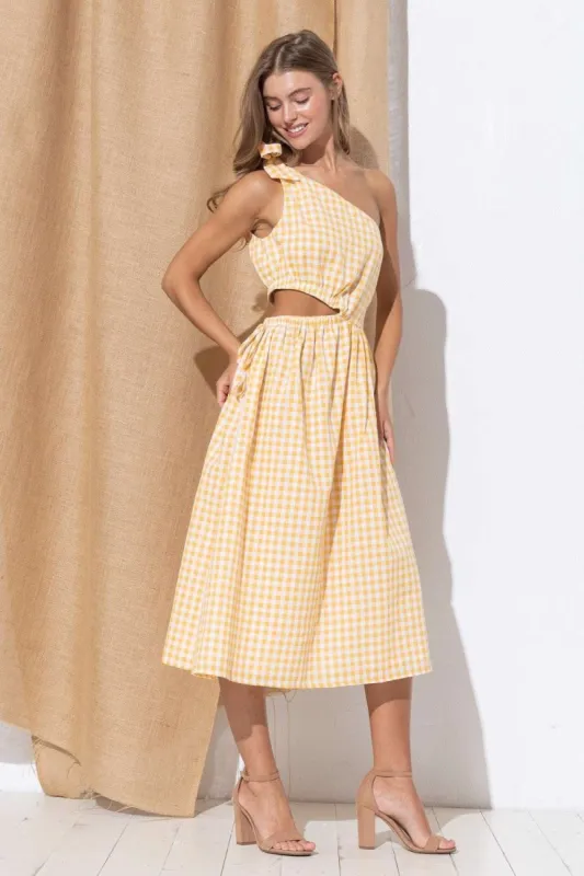 Yellow Plaid Sleeveless Midi Skirt Dress sold by Pinkblush