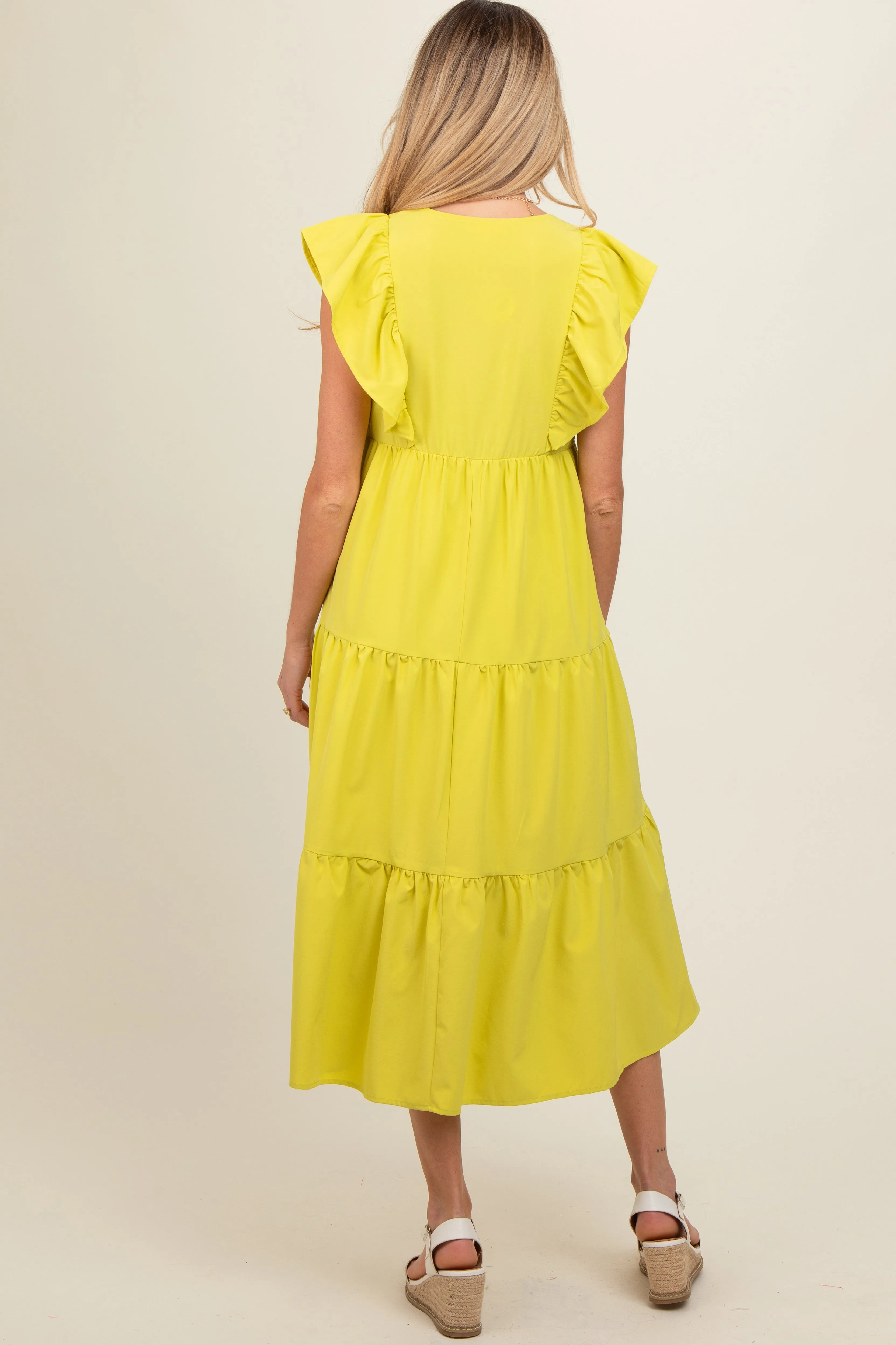 Lime Flutter Sleeve Tiered Maternity Midi Dress sold by Pinkblush product image thumbnail 4