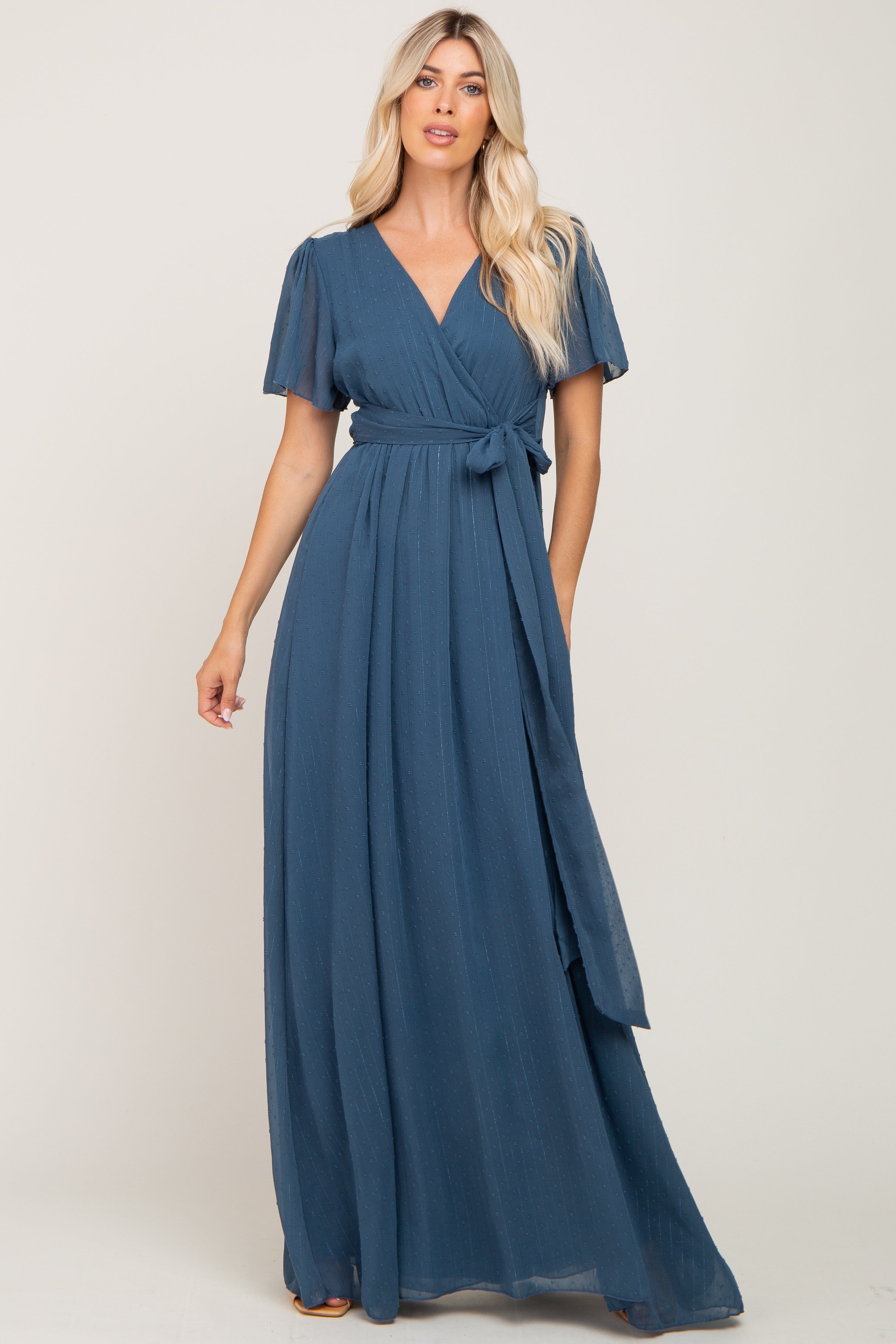 Teal Swiss Dot Chiffon Maxi Dress sold by Pinkblush