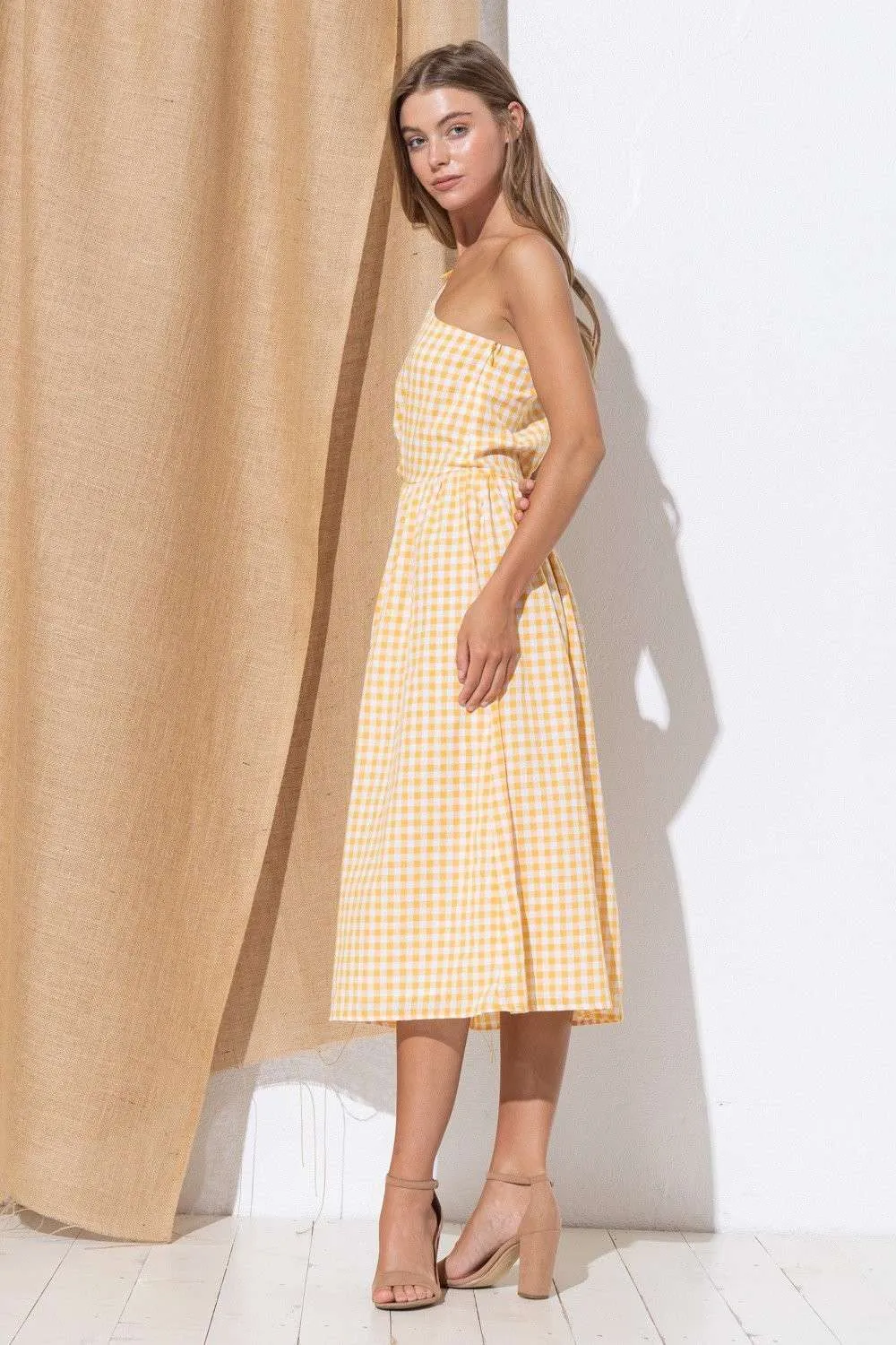 Yellow Plaid Sleeveless Midi Skirt Dress sold by Pinkblush product image thumbnail 2