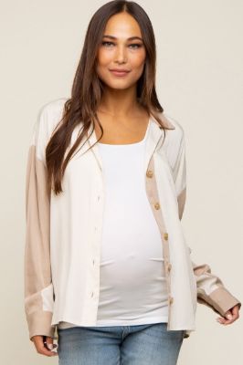 Cream Colorblock Oversized Maternity Blouse sold by Pinkblush