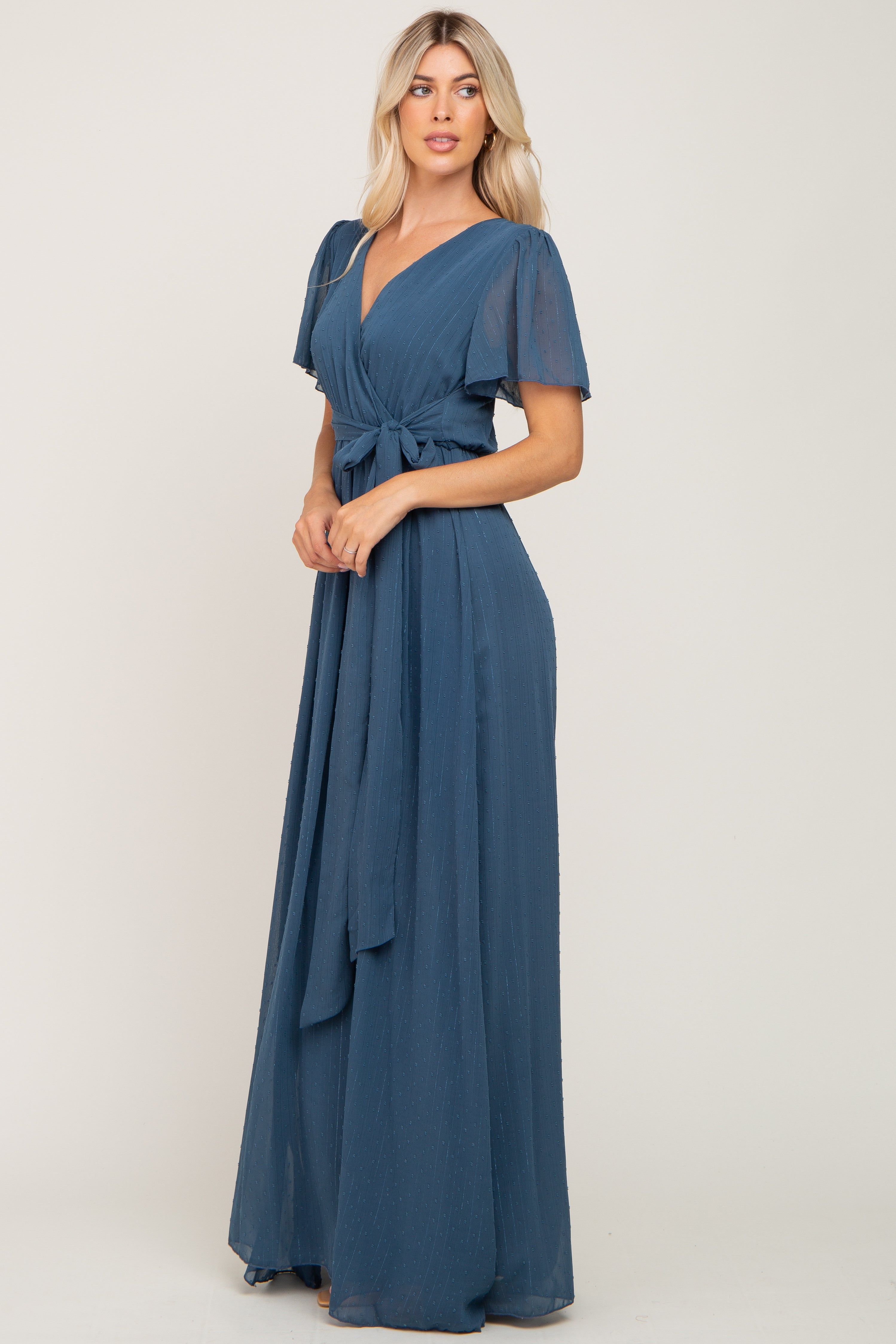 Teal Swiss Dot Chiffon Maxi Dress sold by Pinkblush product image thumbnail 2