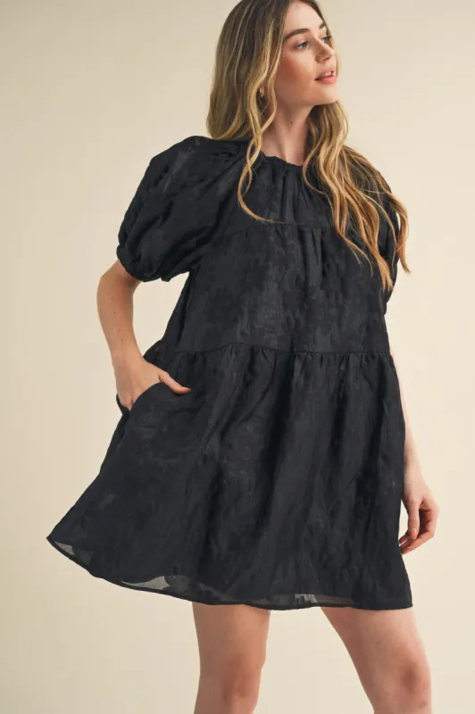 Black Organza Jacquard Babydoll Dress sold by Pinkblush