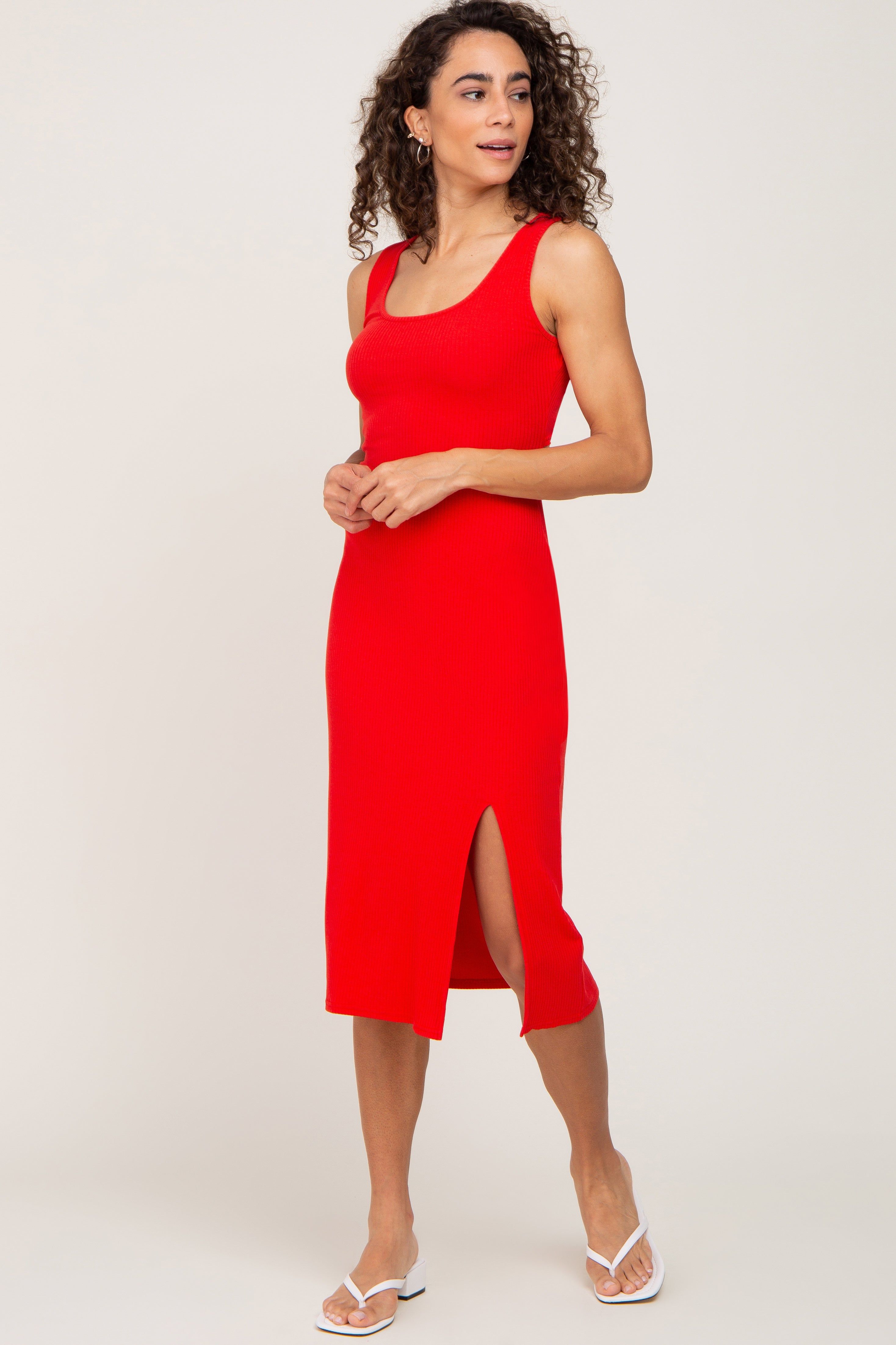 Red Ribbed Back Cutout Midi Dress sold by Pinkblush product image thumbnail 4