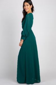 Green Chiffon Long Sleeve Pleated Maxi Dress sold by Pinkblush