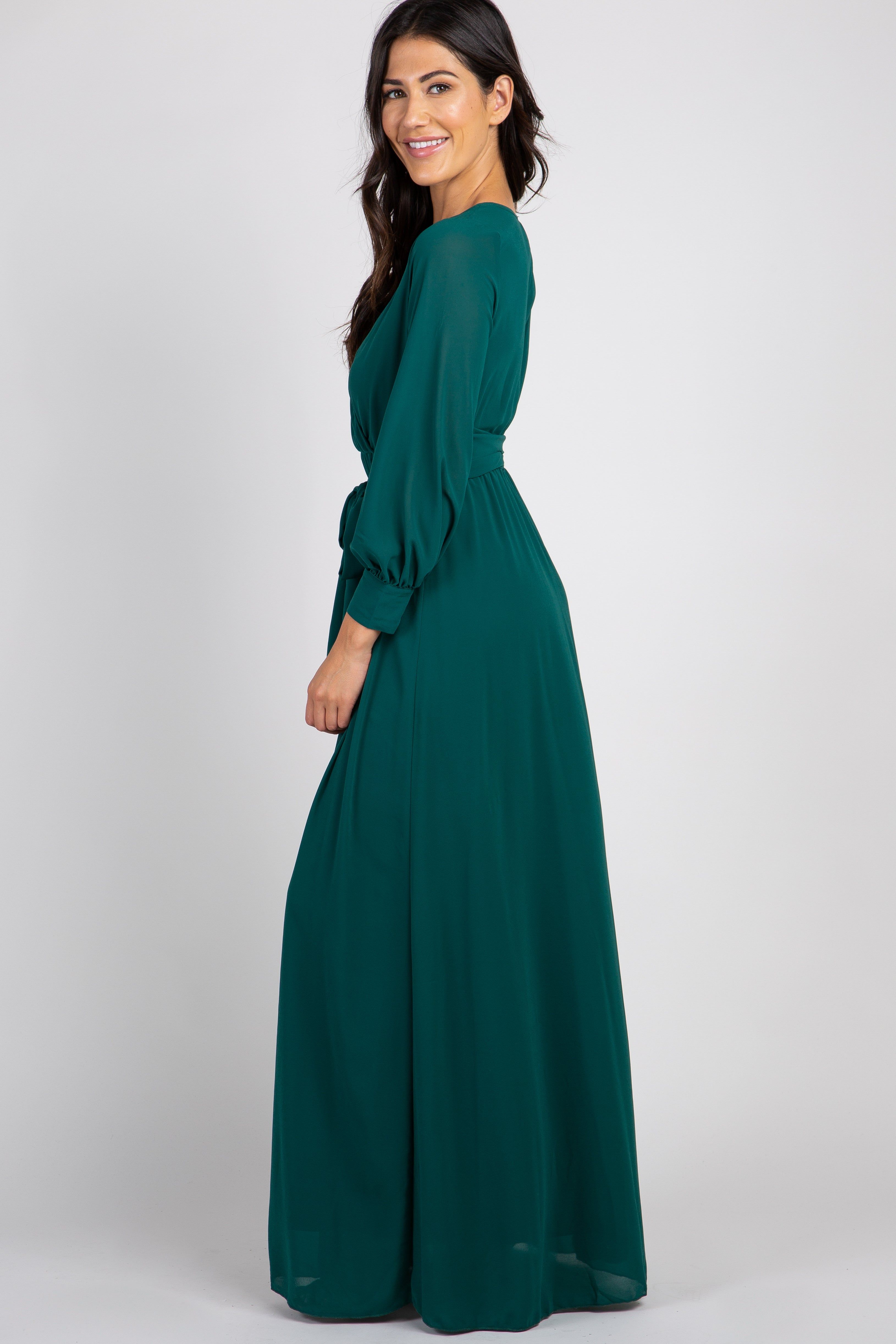 Green Chiffon Long Sleeve Pleated Maxi Dress sold by Pinkblush product image thumbnail 2