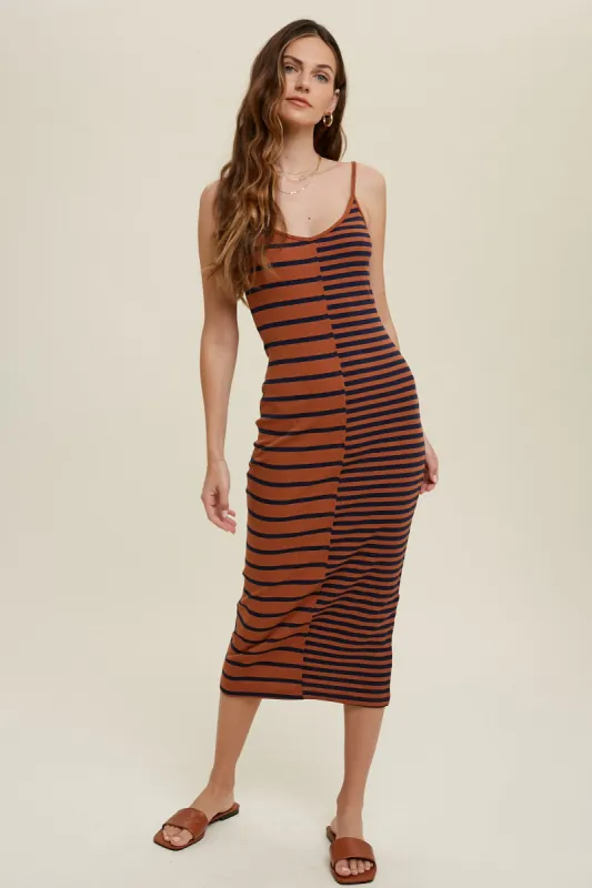 Brown Striped Ribbed Dress sold by Pinkblush