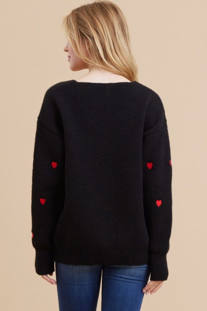 Black Red Heart Knit Pullover V-Neck Sweater sold by Pinkblush product image thumbnail 2
