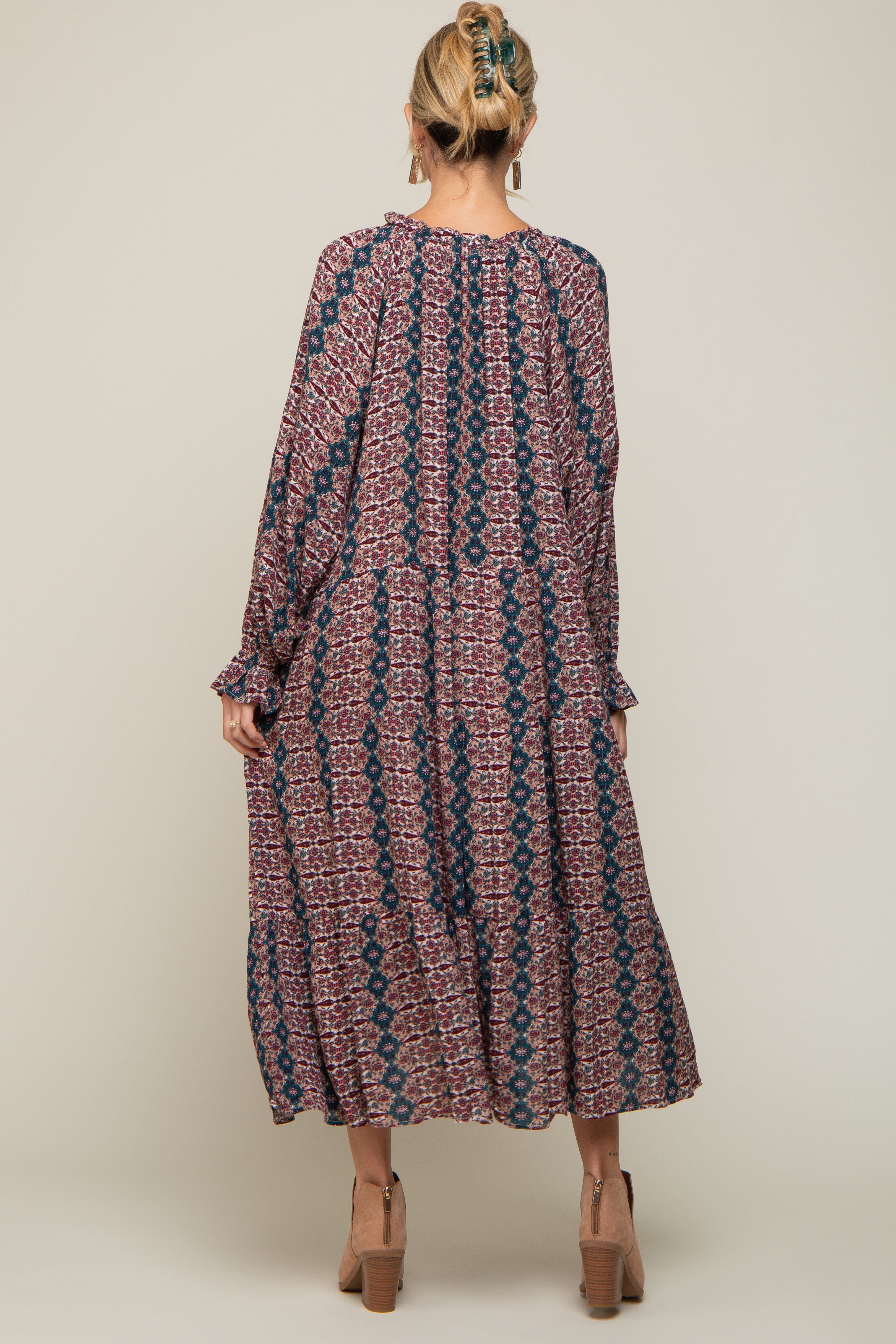 Teal Floral Front Tie Tiered Maternity Midi Dress sold by Pinkblush product image thumbnail 3