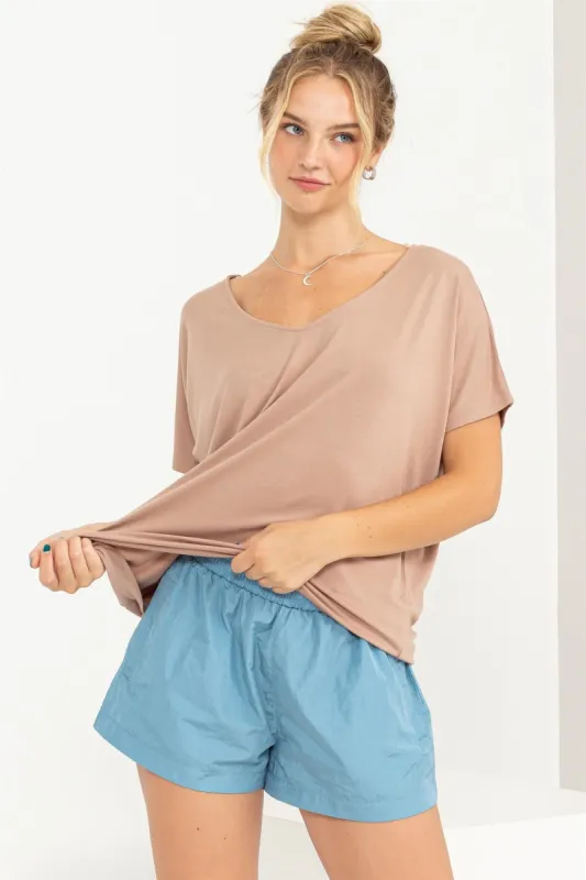 Beige Short Dolman Sleeve V-Neck Top sold by Pinkblush