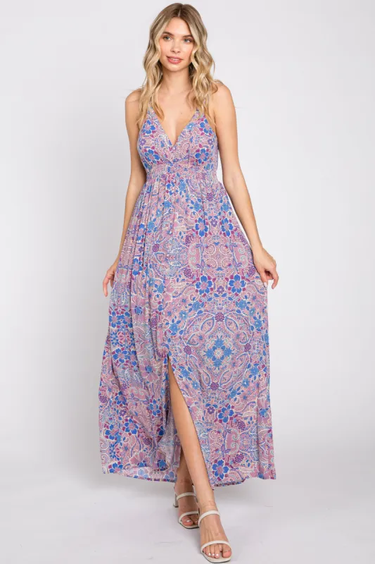 Blue Floral Front Button Maxi Dress sold by Pinkblush