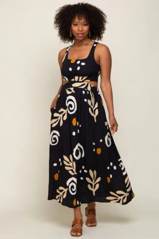 Black Printed Cutout Maxi Dress sold by Pinkblush