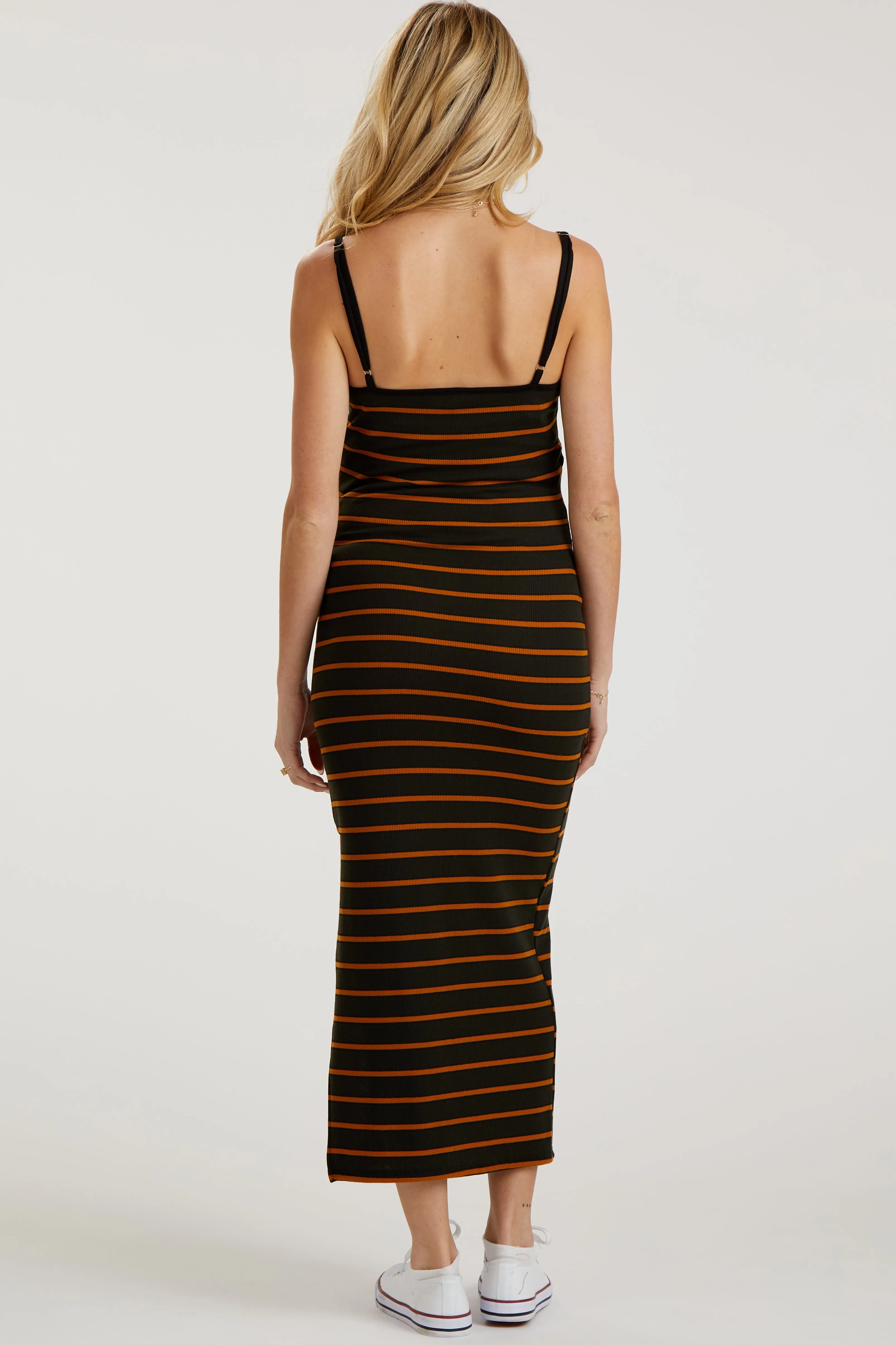 Black Striped Ribbed Side Slit Maternity Midi Dress sold by Pinkblush product image thumbnail 2