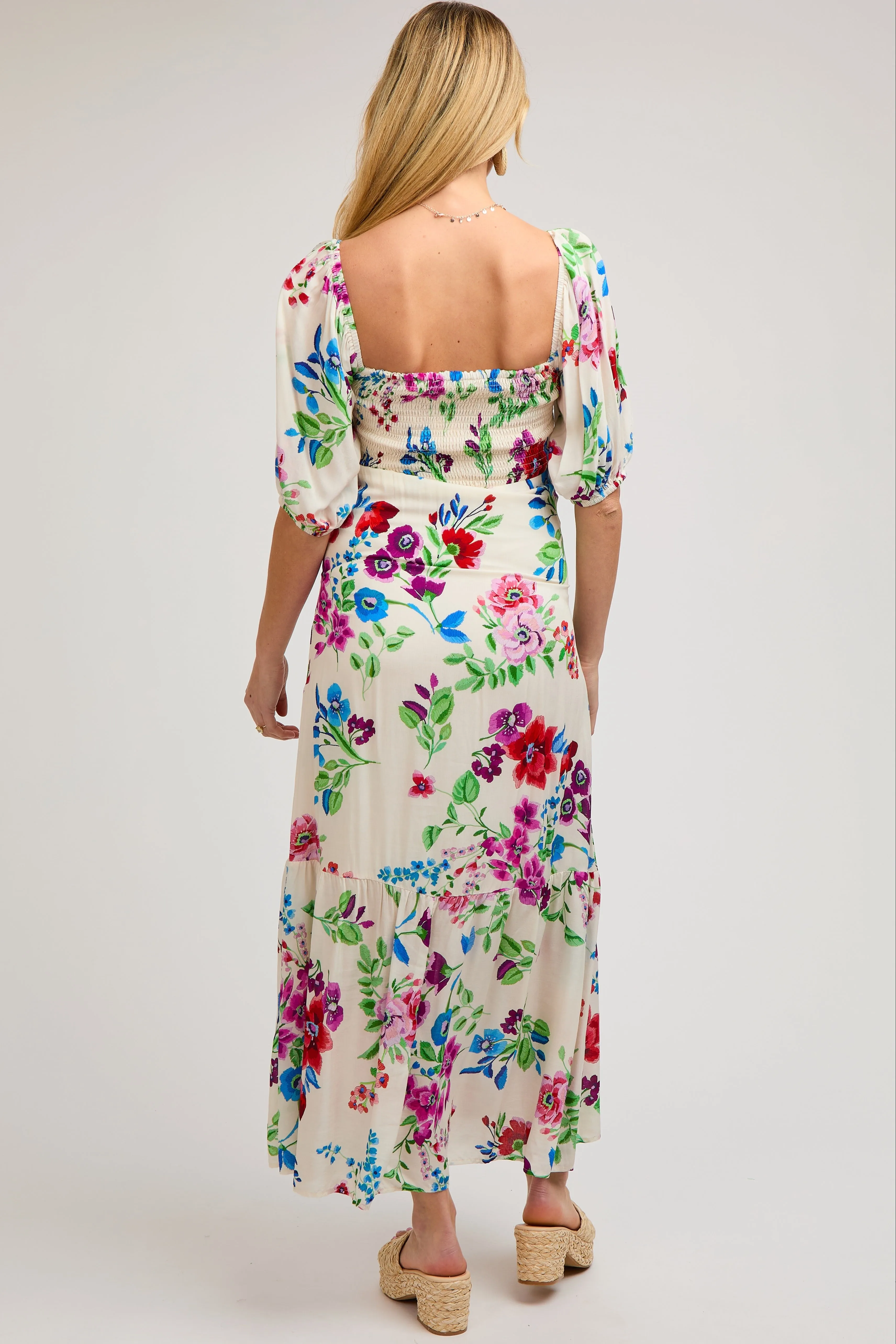 Ivory Floral Front Button Accent Maternity Maxi Dress sold by Pinkblush product image thumbnail 2