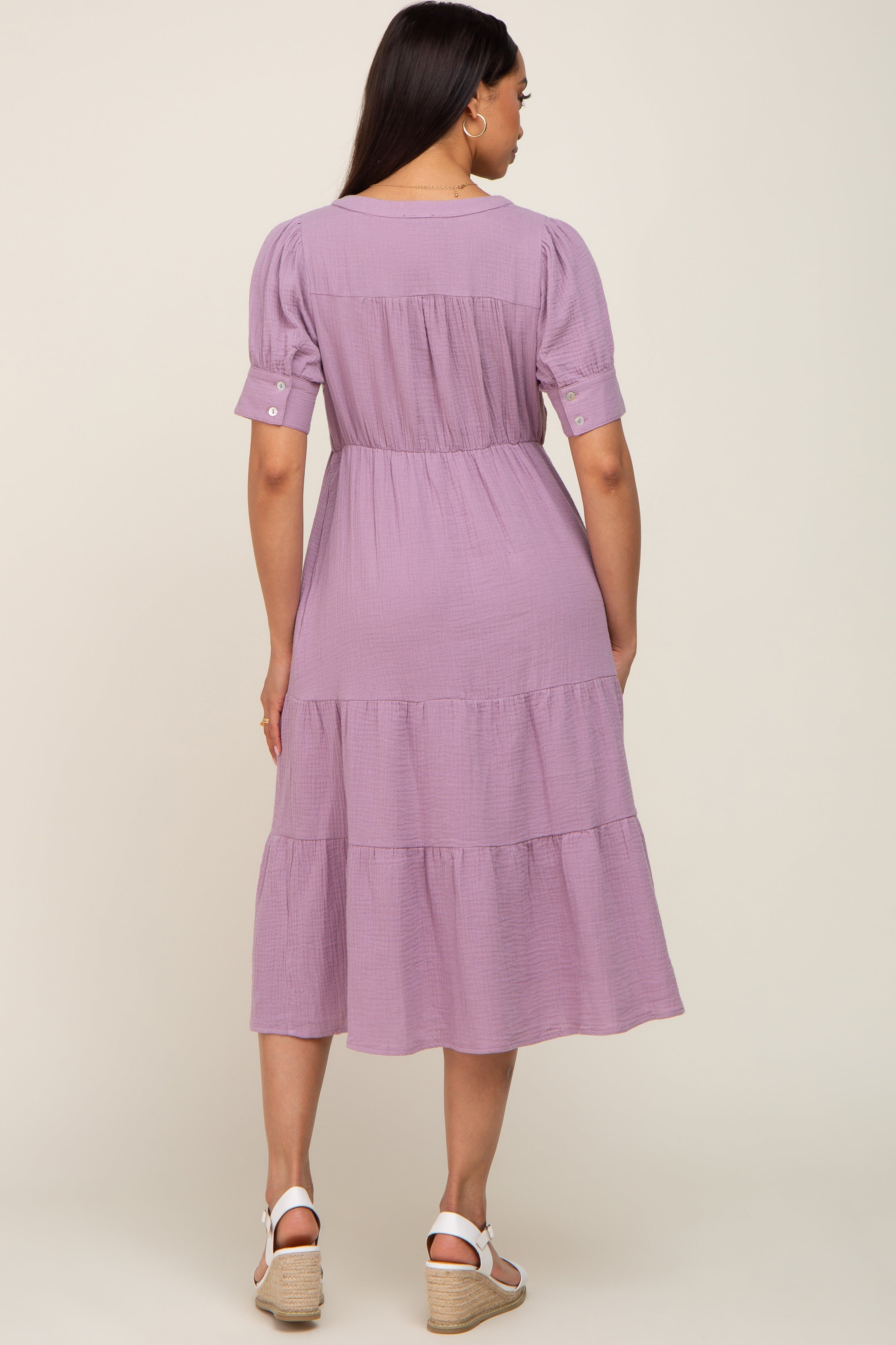Lavender Button Down Short Sleeve Dress sold by Pinkblush product image thumbnail 3