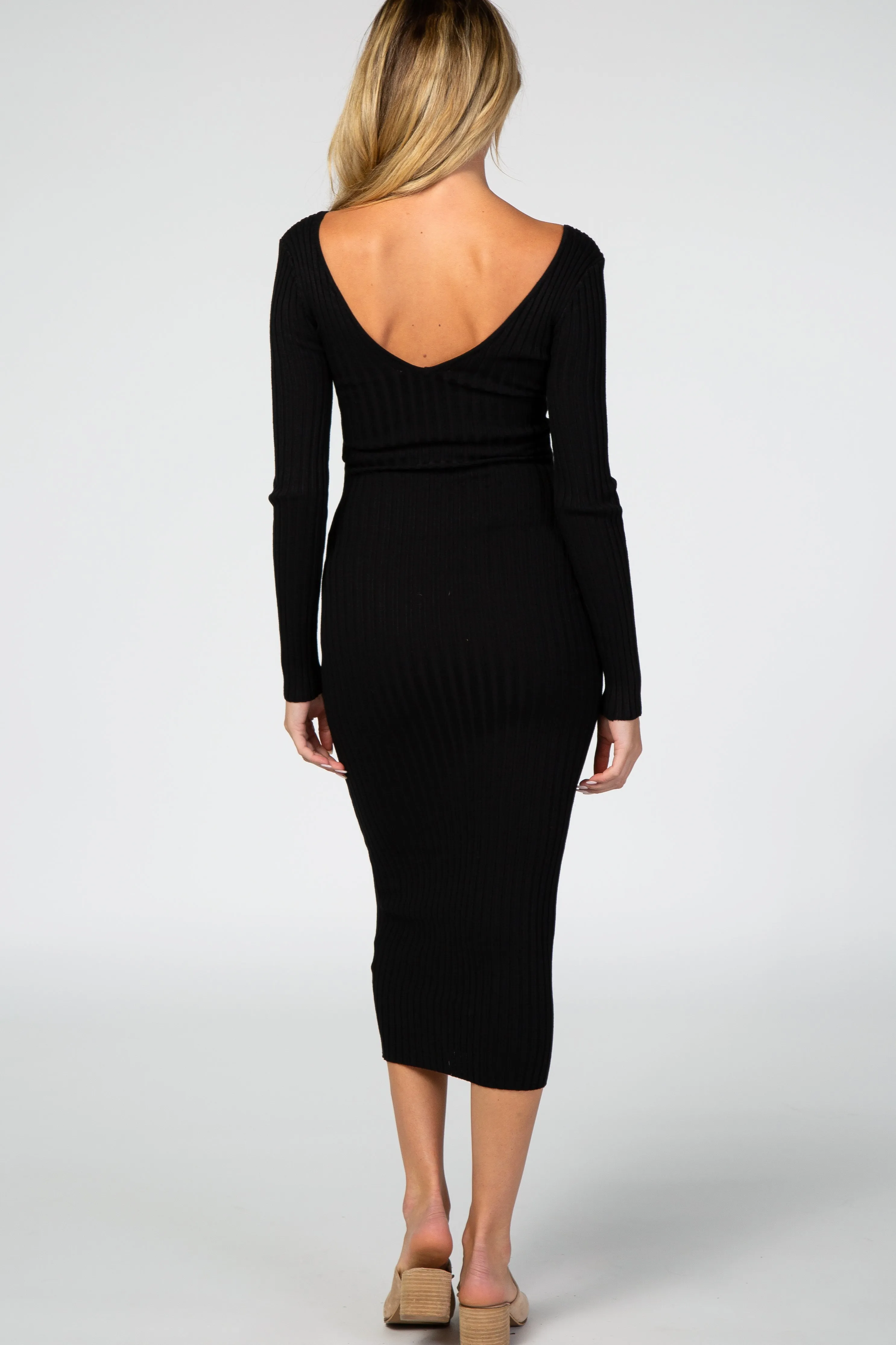 Black V-Neck Long Sleeve Fitted Maternity Maxi Dress sold by Pinkblush product image thumbnail 3