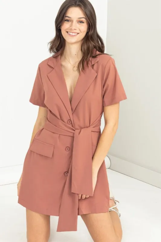 Brown Tie-Front Blazer Dress sold by Pinkblush