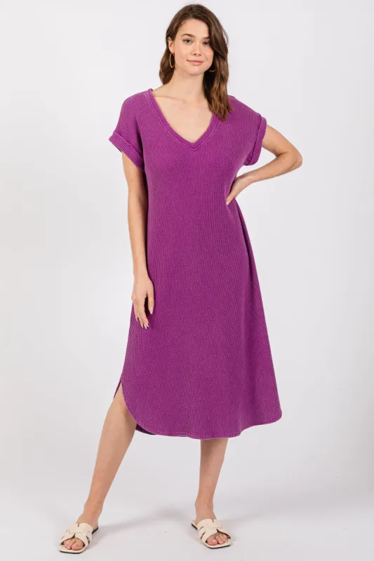 Purple Waffle Knit Short Sleeve Dress sold by Pinkblush