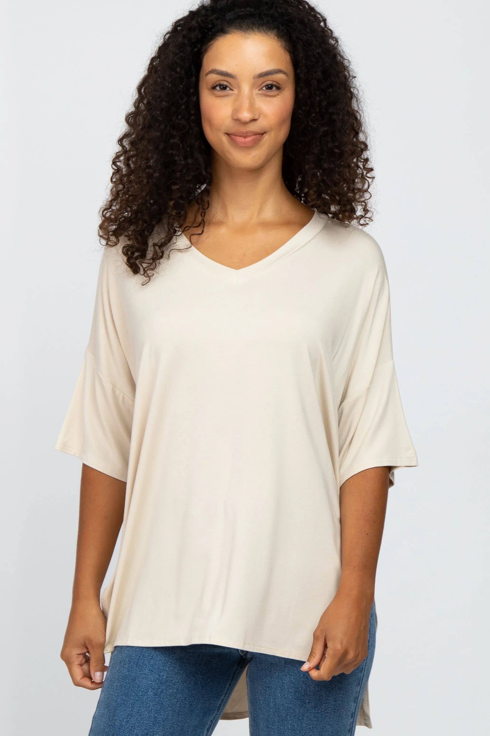 Taupe Hi-Low Dolman Sleeve Top sold by Pinkblush