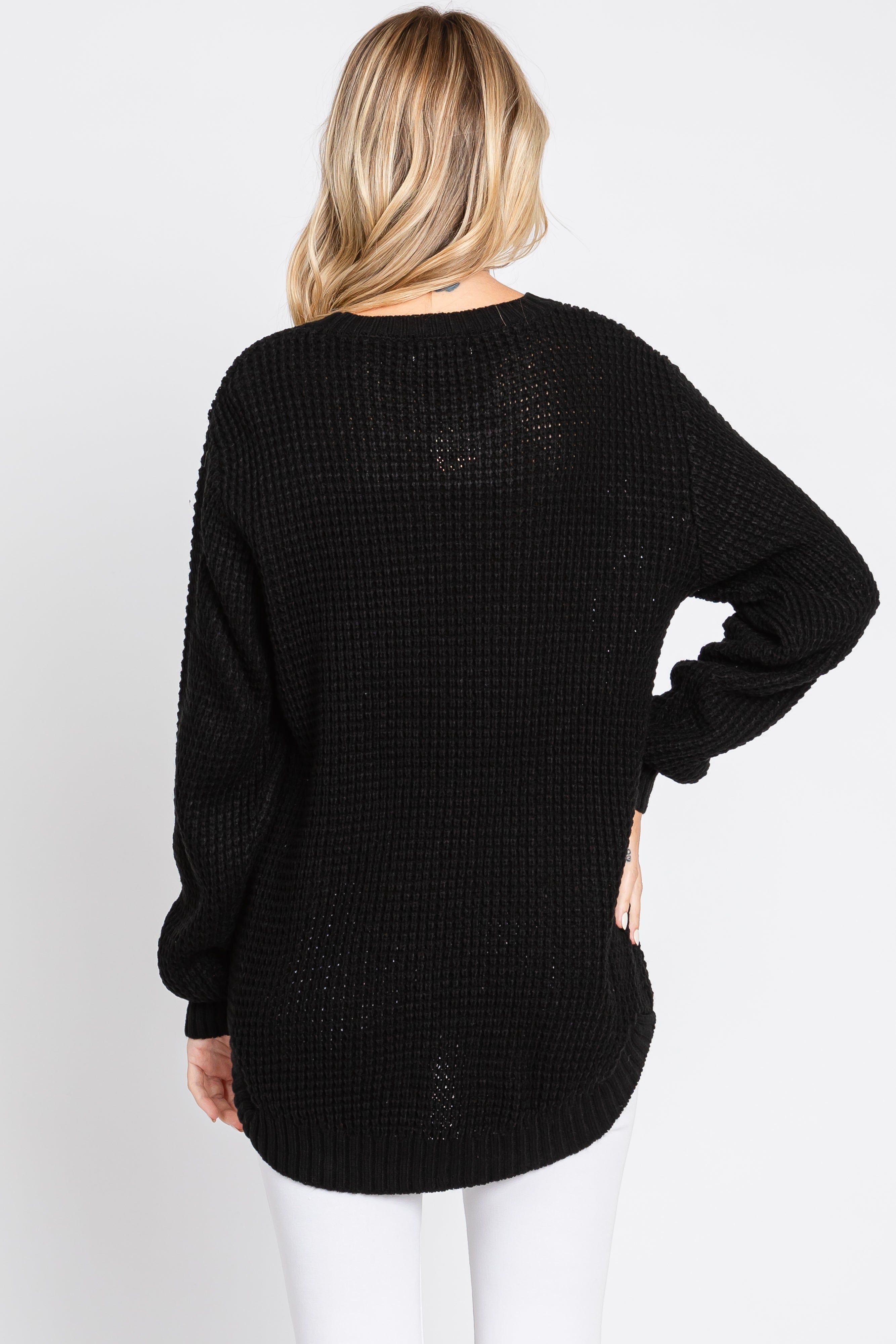 Black Waffle Knit Round Hem Sweater sold by Pinkblush product image thumbnail 3