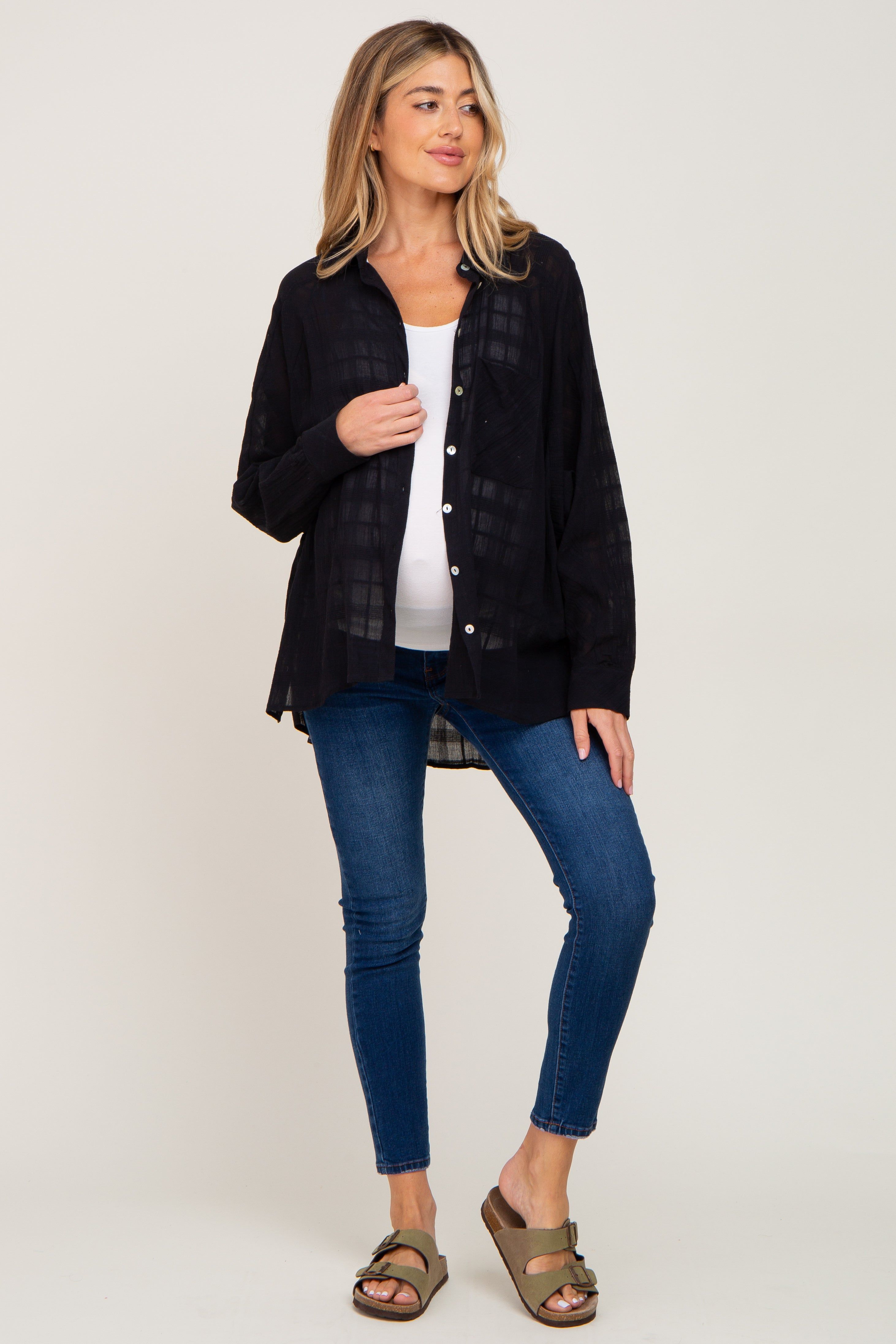 Black Sheer Button Up Hi-Lo Maternity Top sold by Pinkblush product image thumbnail 4