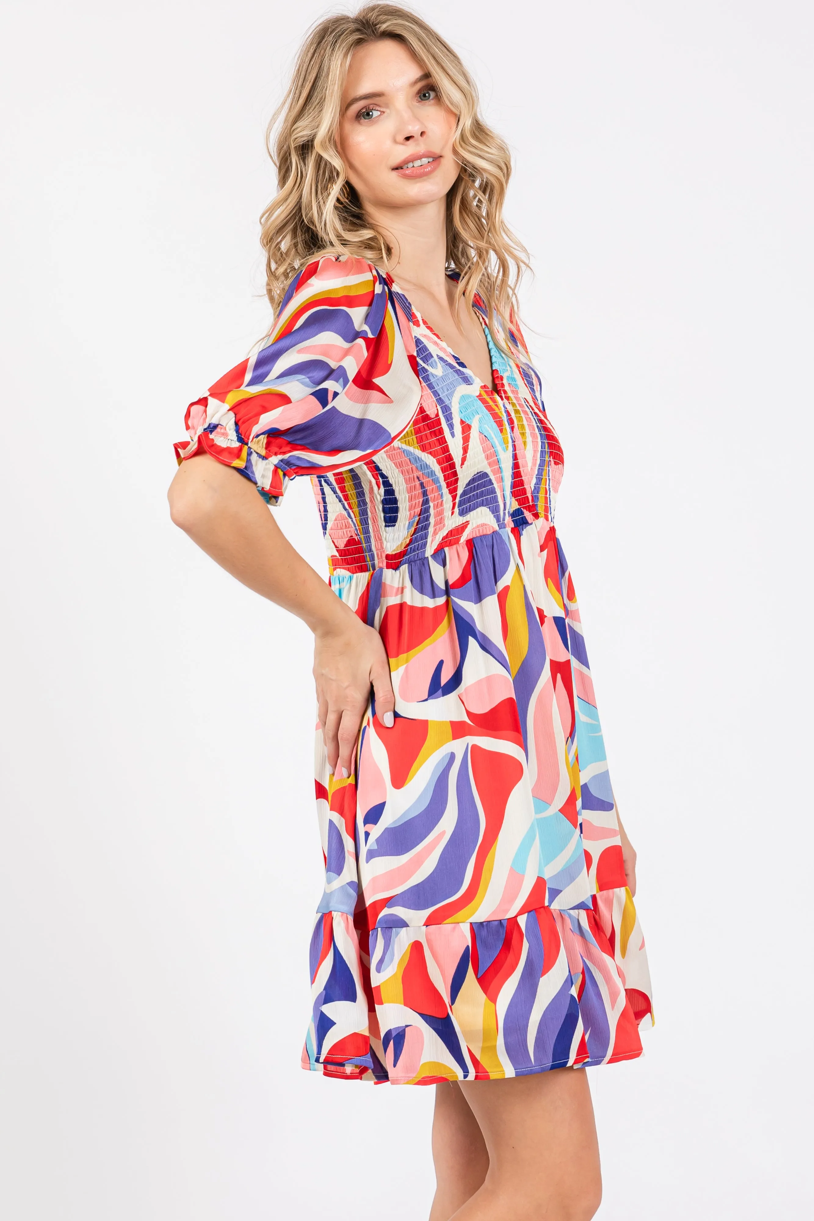 Coral Abstract Print Smocked Dress sold by Pinkblush product image thumbnail 3